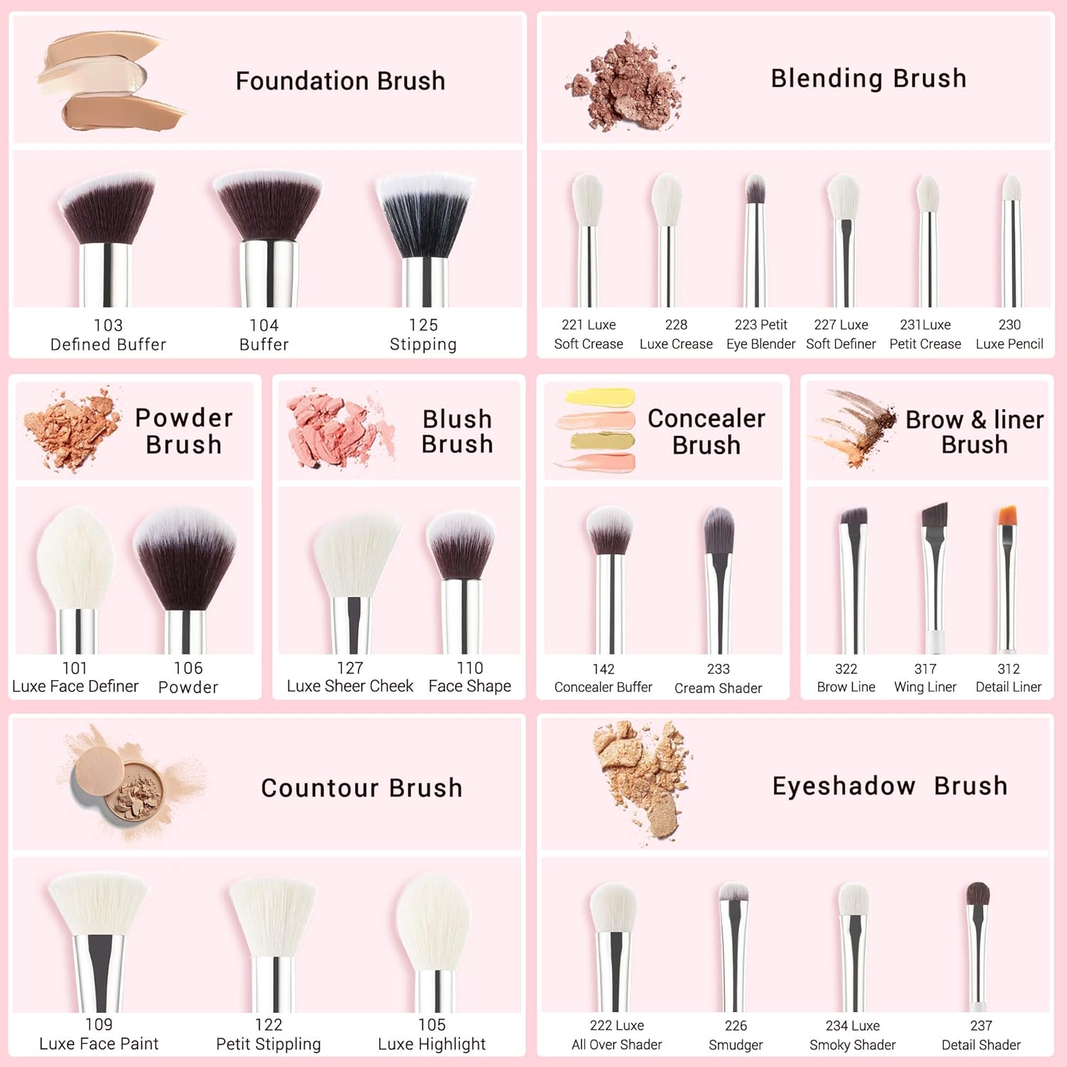 Jessup Brand 25pcs Professional Makeup Brush Set Beauty Cosmetic Foundation Powder Blusher Eyeshadow Blending Highlight Concealer Natural-Synthetic Hair Brushes Set (Pearl White/Silver) - Image 2
