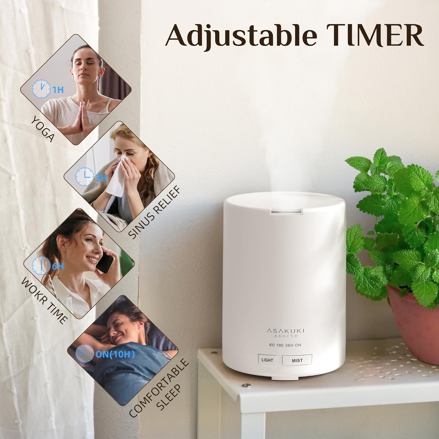 ASAKUKI Essential Oil Diffuser, 5-in-1 Quiet Humidifier, Home Fragrance Aroma Diffuser with 7 LED Color Changing Light and Auto-Off Switch (Pure White) - Image 5