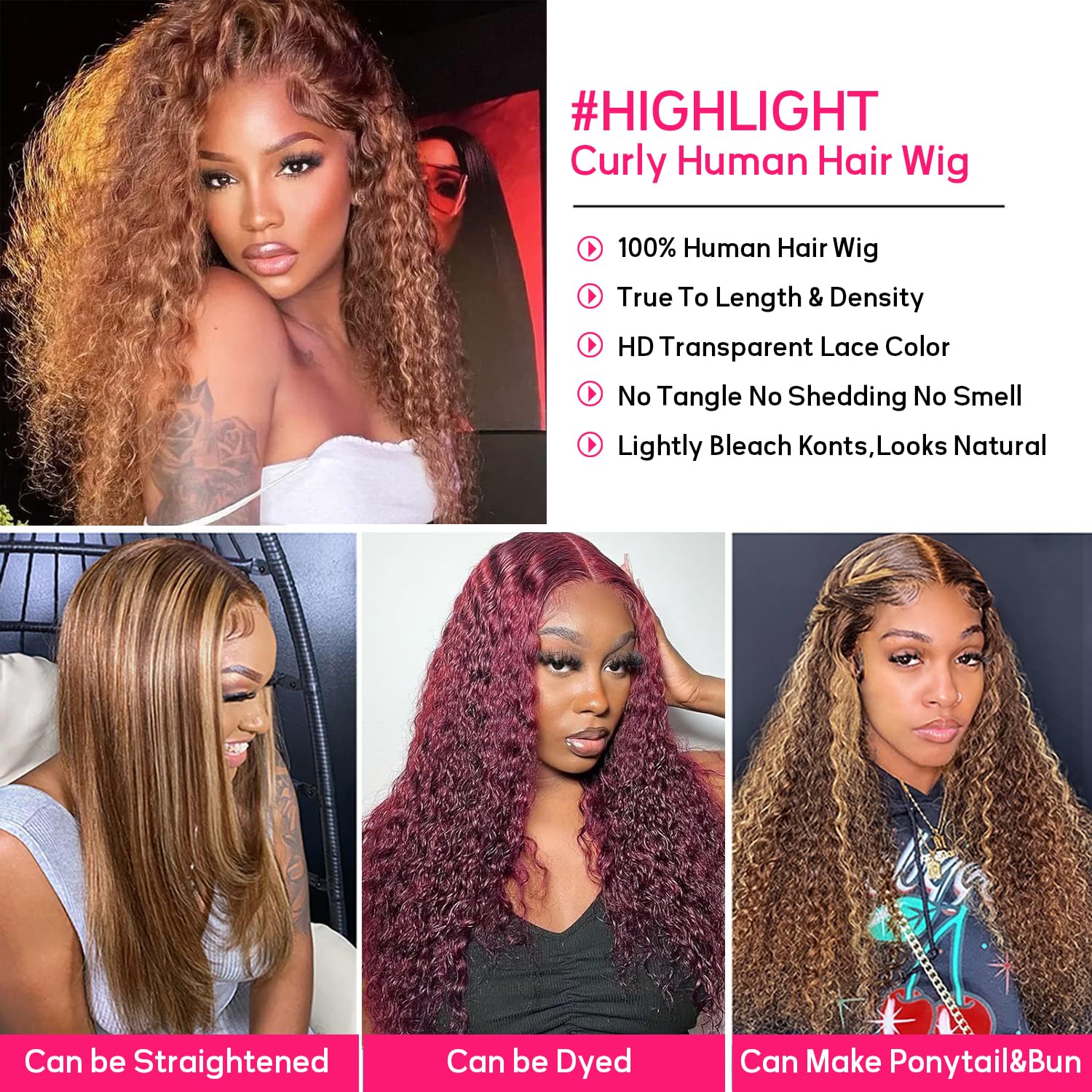 Honey Blonde Ombre Lace Front Wig Human Hair 13X6 Highlight Deep Wave Curly Human Hair Wig 4/27 Colored Deep Wave HD Lace Front Wigs Human Hair Pre Plucked with Baby Hair 180% Density 26 Inch - Image 4