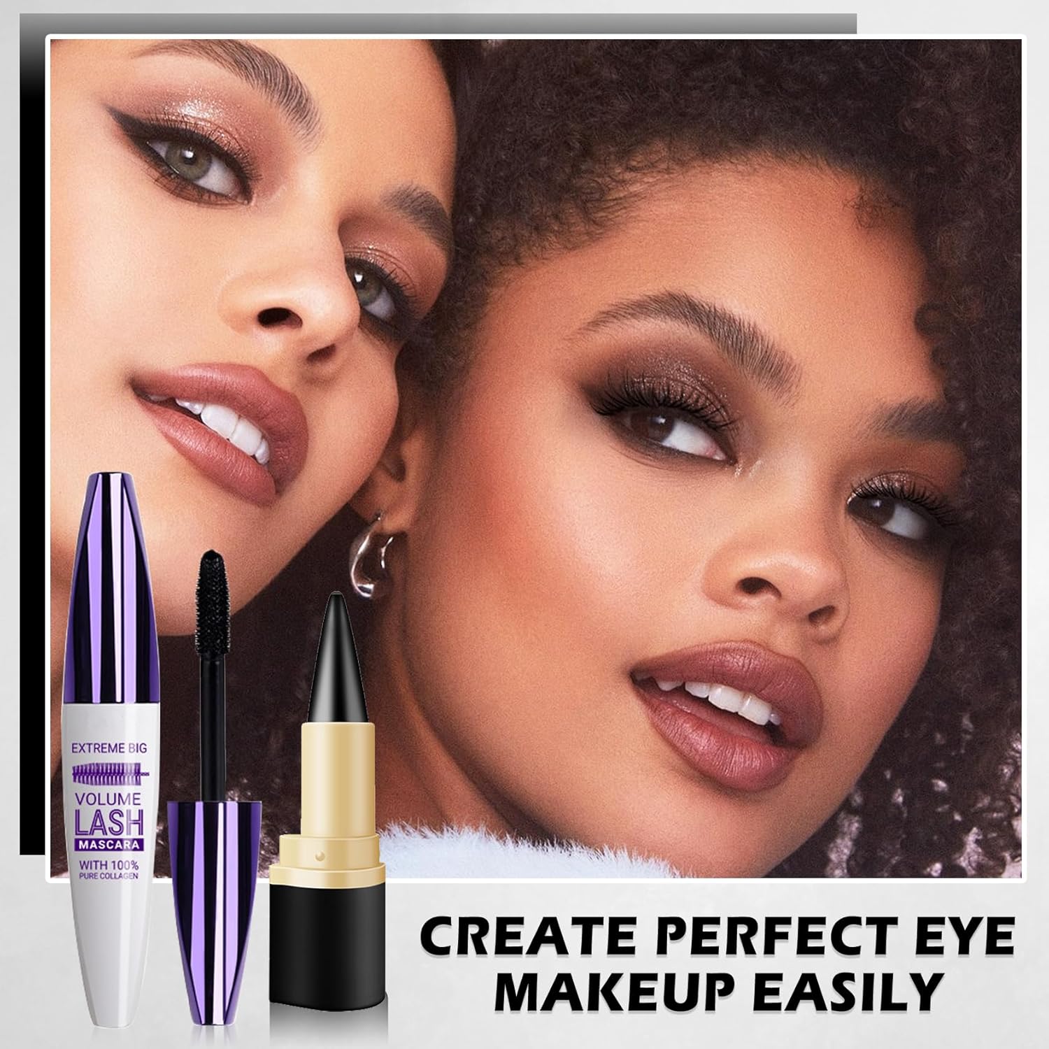 Black Gel Eyeliner Pencil and Mascara Tubing,Natural Black Eyeliner Cream Waterproof Smokey Eyeshadow Stick for Goth Makeup,Quick Dry Delineador de Ojos Contra el Agua - Set A - Image 7