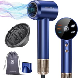 Hair Dryer with Diffuser & Nozzle Magnetic, Hair Blow Dryer for Curly Hair, 110000 RPM High-Speed Brushless Motor for Fast Drying, Negative Ionic Care Hair Dryer for Home,Salon,Travel (Blue)