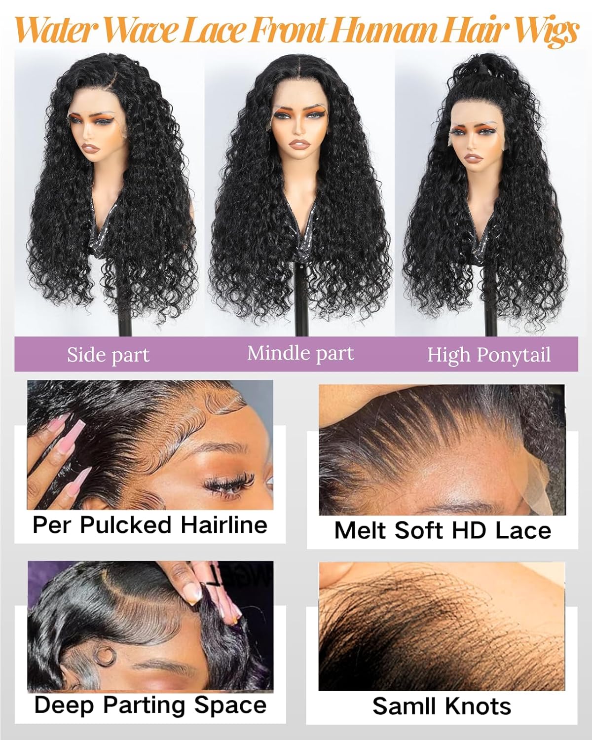 Serwell 28 Inch Water Wave Human Hair Glueless Lace Front Wig 200% Density - Image 3