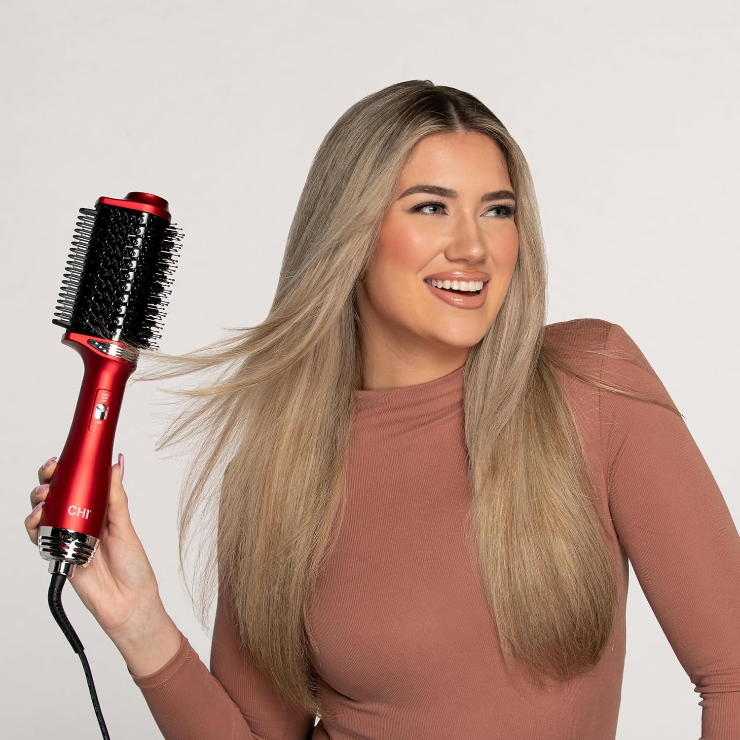 CHI Volume Styler, Blowout Brush for Amplified Volume, Heated Comb to Smoothen & Straighten Hair, 2-in-1 Hair Tool, Red - Image 7