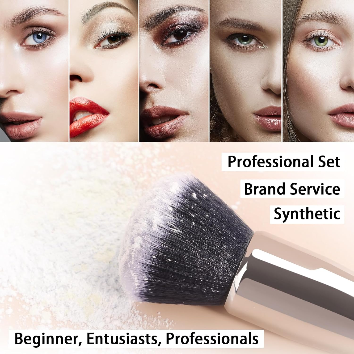 Z'OREYA Makeup Brushes, 16Pcs Makeup Brush Set Premium Synthetic Kabuki Brush Cosmetics Foundation Concealers Powder Blush Blending Face Eye Shadow Brush Set (Black) - Image 4