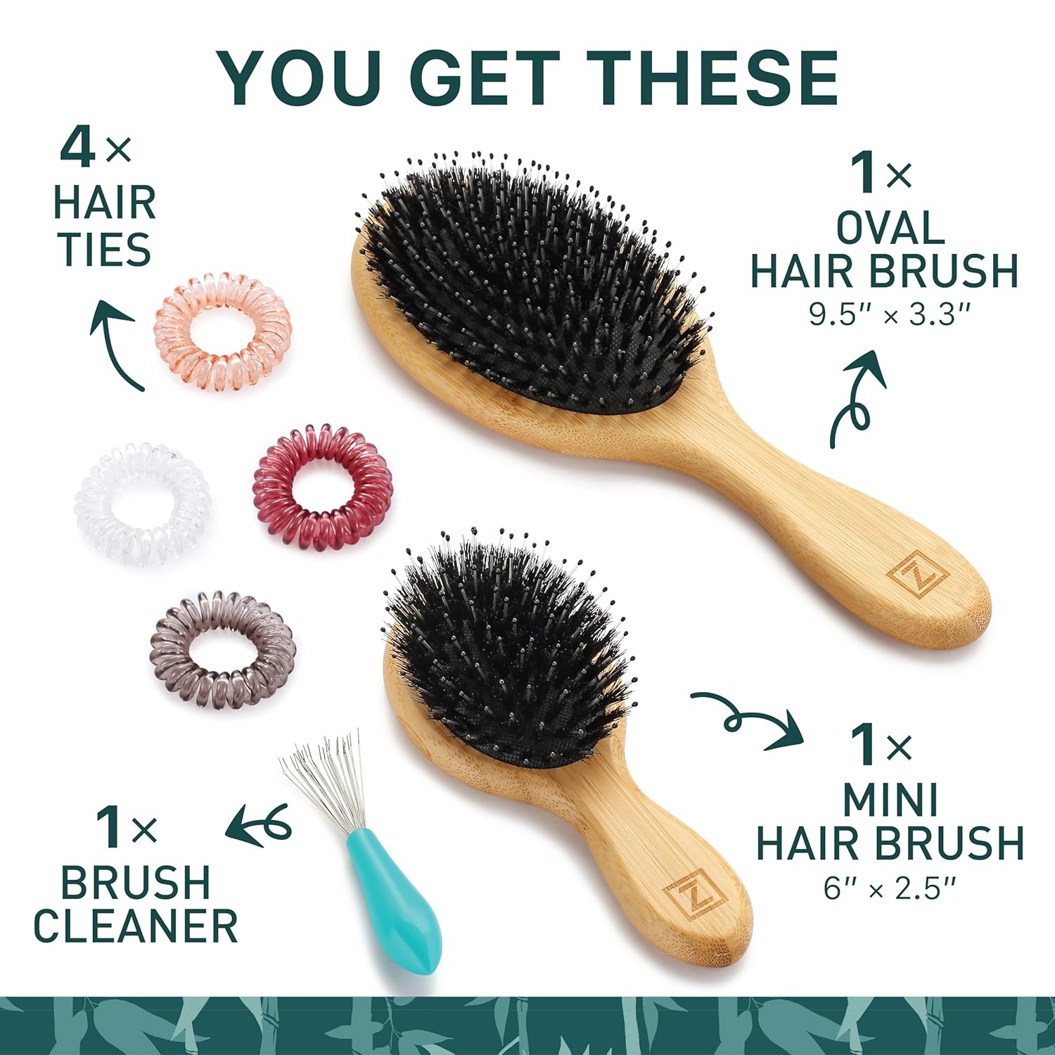 Natural Boar Bristle Hair Brush and Mini Brush Set, All Hair Types, Travel Size - Image 2