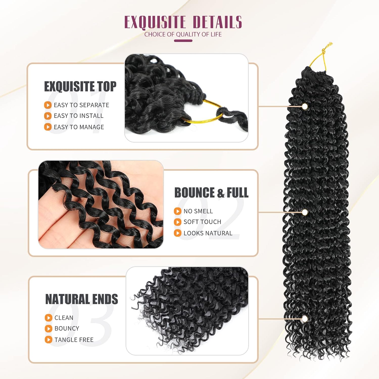 Dansama Passion Twist Hair Water Wave Crochet Hair for Black Women, Long Bohemian Braiding Hair for Boho Locs, Faux Locs, Butterfly Style Crochet Braids Hair Extensions (18inch, 1B, Economy Pack) - Image 4