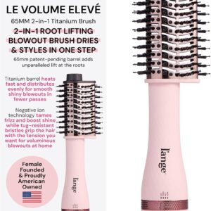 L'ANGE HAIR Le Volume Elevé 65MM 2-in-1 Titanium Brush Dryer | Dry and Style | Unique Teardrop Shape Barrel | 3 Heat Settings | 360° Vented Airflow | Ionic Technology for Frizz-Free Styling (Blush)