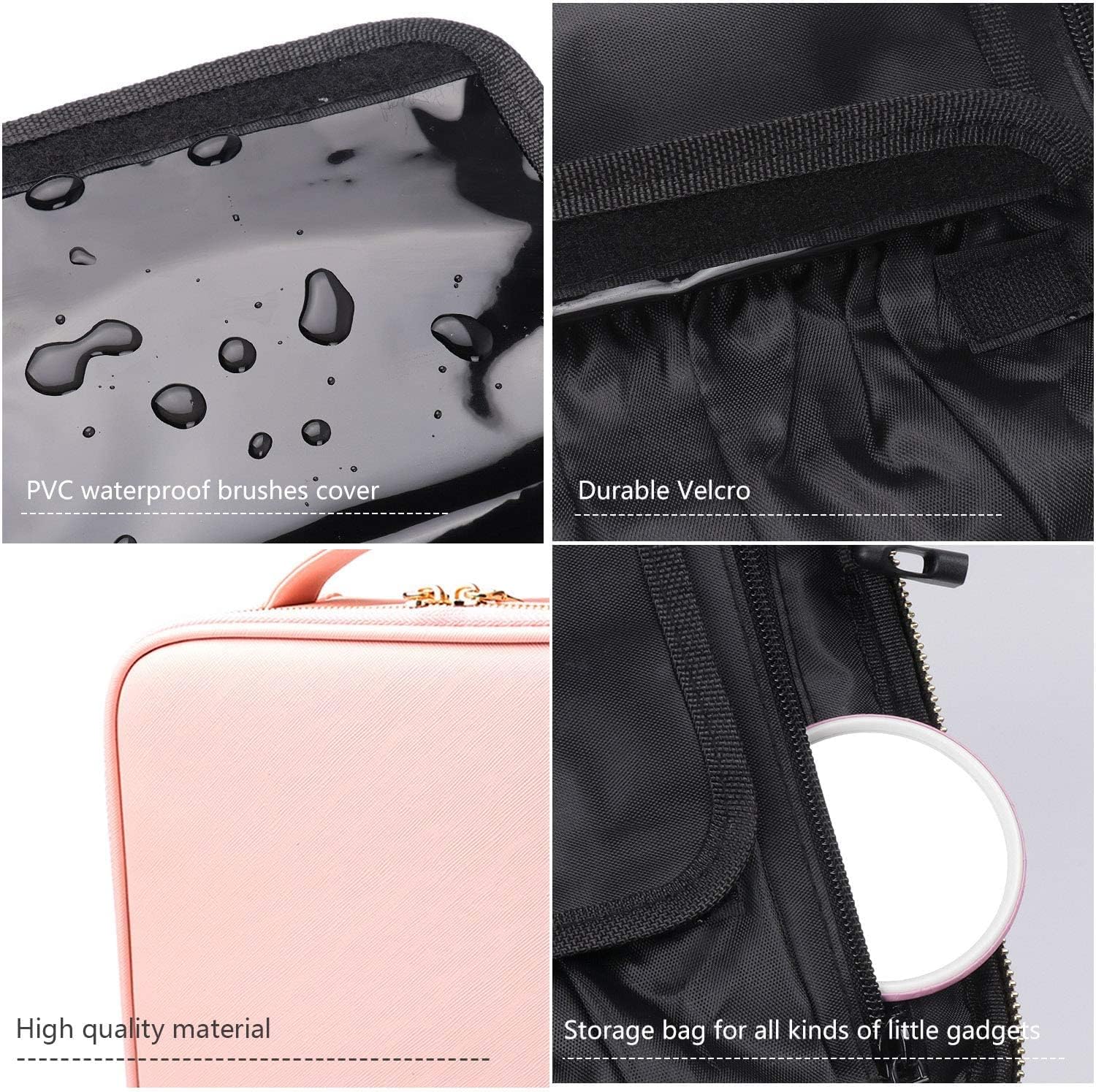 Travel Makeup Case, PU Leather Portable Organizer Makeup Train Case Makeup Bag Cosmetic Case with Adjustable Dividers for Cosmetics Makeup Brushes Women (Pink) - Image 6