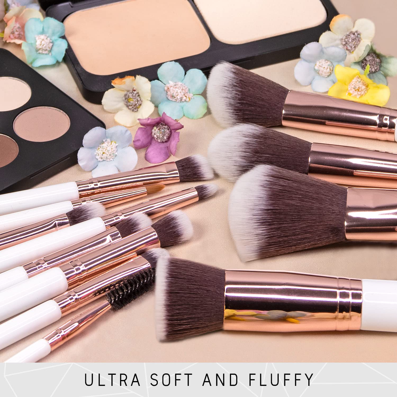 Niré Beauty White 15piece Award Winning Professional Makeup Brush Set: Vegan Makeup Brushes with Case, Makeup Sponge, Cleaner, Guide, Gift Box - Image 7