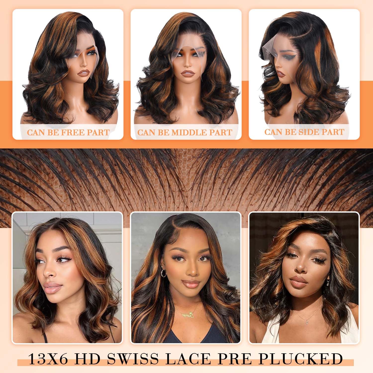 14 Inch Body Wave Ombre Balayage HD Lace Glueless Wig 200% Density for Black Women - Image 5