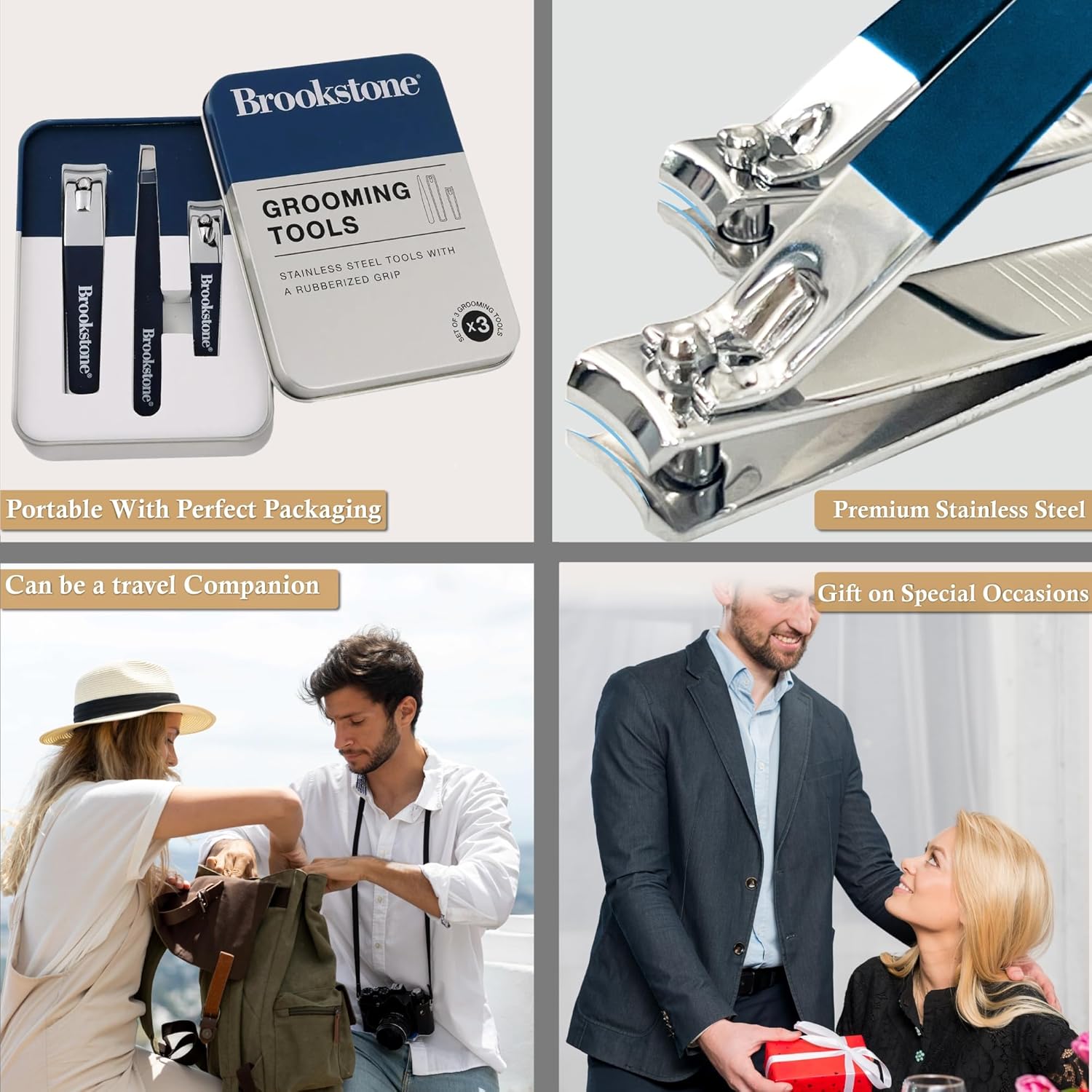 Brookstone Nail Clippers Set - Premium Stainless Steel Nail Clipper and Nail Cutter with Rubberized Non-Slip Grip, Includes Case and Tweezer, Two Nail Clippers for Precision Grooming (Navy) - Image 5