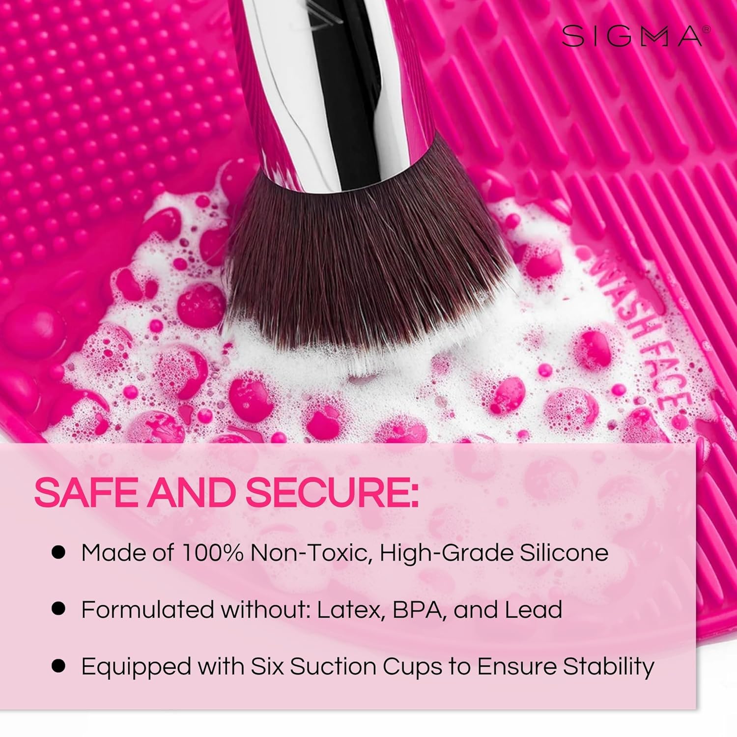 Sigma Beauty Makeup Brush Cleaner Mat – Sigma Spa Express Silicone Makeup Brush Cleaning Mat with Suction Cups for Cleaning Makeup Brushes, Compact Design Fit for Any Travel Makeup Kit (Pink) - Image 7