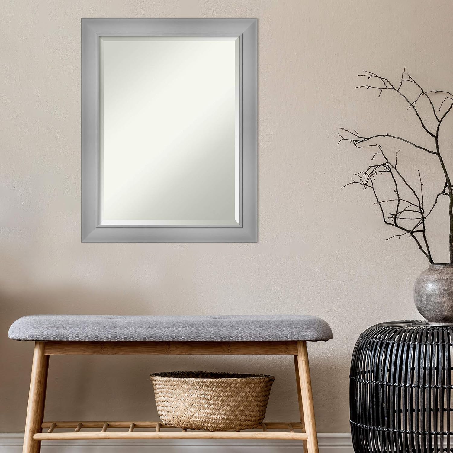 Amanti Art Silver Bathroom Mirror for Over Sink, 28x22 Flair Polished Nickel Rectangle Vanity Mirror, Medium Casual Frame, Hangs Horizonally and Vertically, Bathroom Wall Decor, Beveled Edge - Image 6