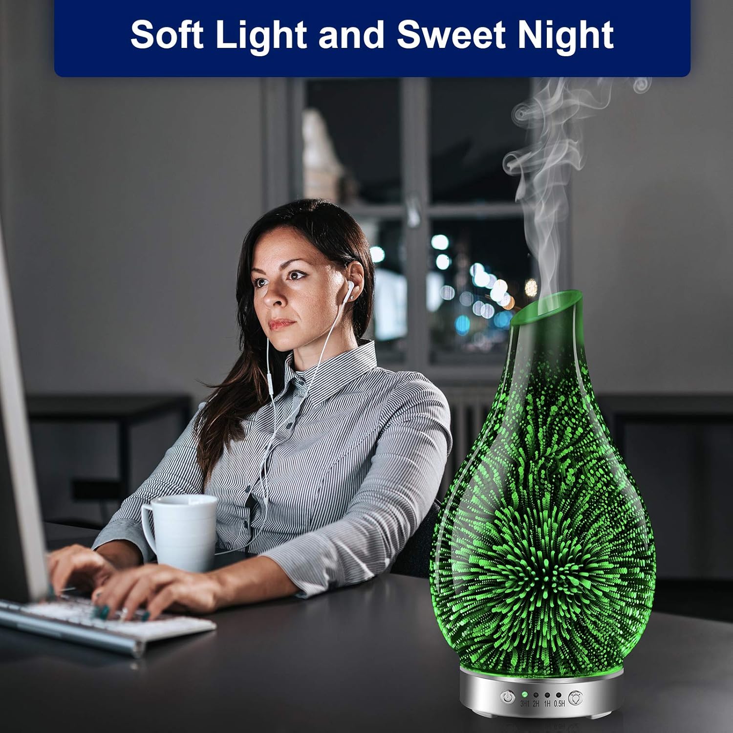 MAXWINER Essential Oil Diffusers Ultrasonic 3D Glass Aromatherapy Diffuser, Auto Shut-Off, Timer Setting, 7 Colors LED Lights Changing for Home, Office, Spa 120ml - Image 4