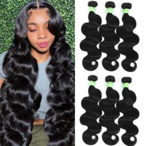 Human Hair Bundles Body Wave Bundles Human Hair 16 18 20 Inch 12A Grade 100% Unprocessed Brazilian Virgin Hair Body Wave 3 Bundles Deals Real Human Hair Extensions For Black Women Natural Black