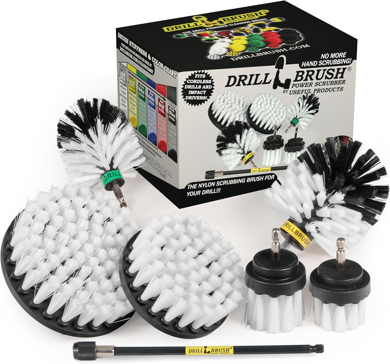 Drill Brush Ultimate Automotive Cleaning Kit with Extension - Truck Accessories - Glass, Upholstery, Seats, Window, Interior, Wheel, Carpet Cleaner - Car Mats - Spin Brush - Motorcycle Accessories