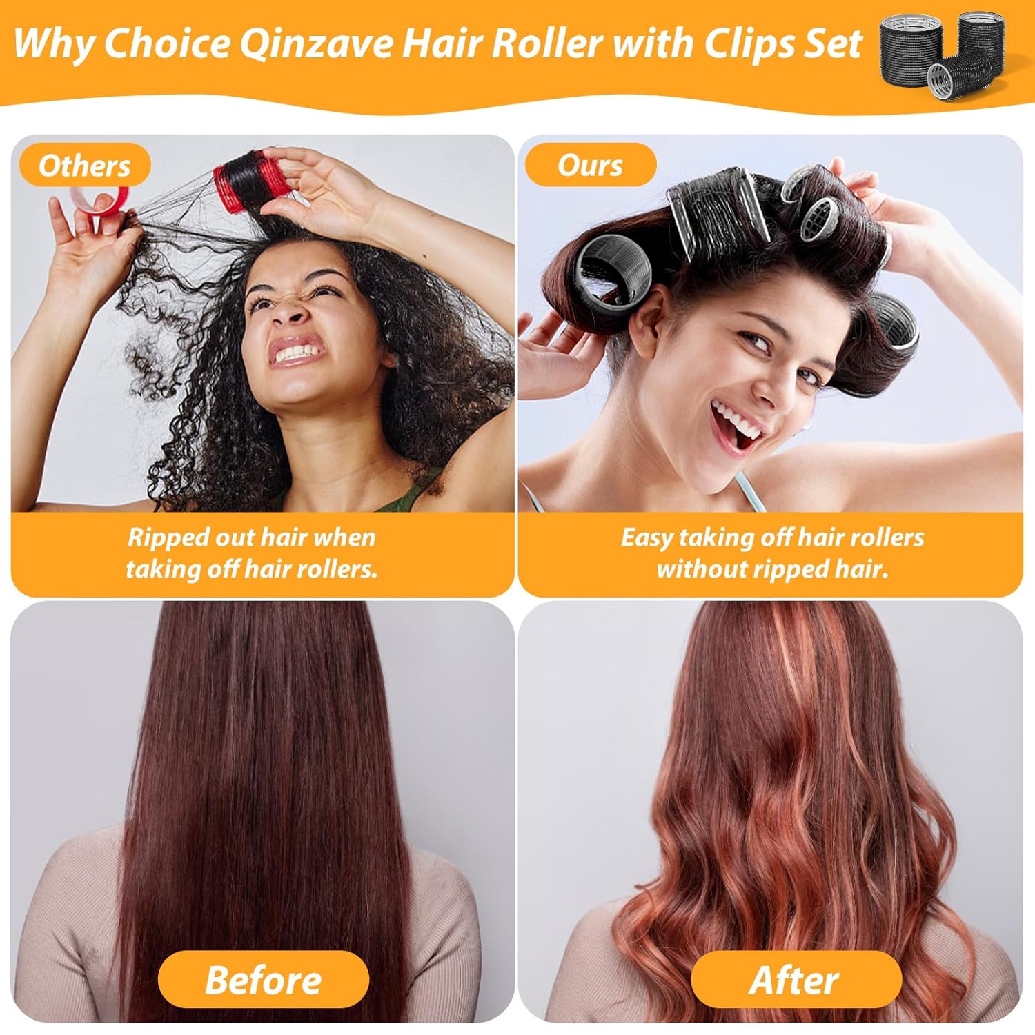 39PCS Self Grip Hair Rollers Curlers 3 Sizes Black Hair Roller 2.5in, 1.9in, 1.4in, Jumbo Curlers Roller with 12PCS Duckbill Clips Hair Rollers for Long Medium Short Thick Fine Volume Bangs - Image 6