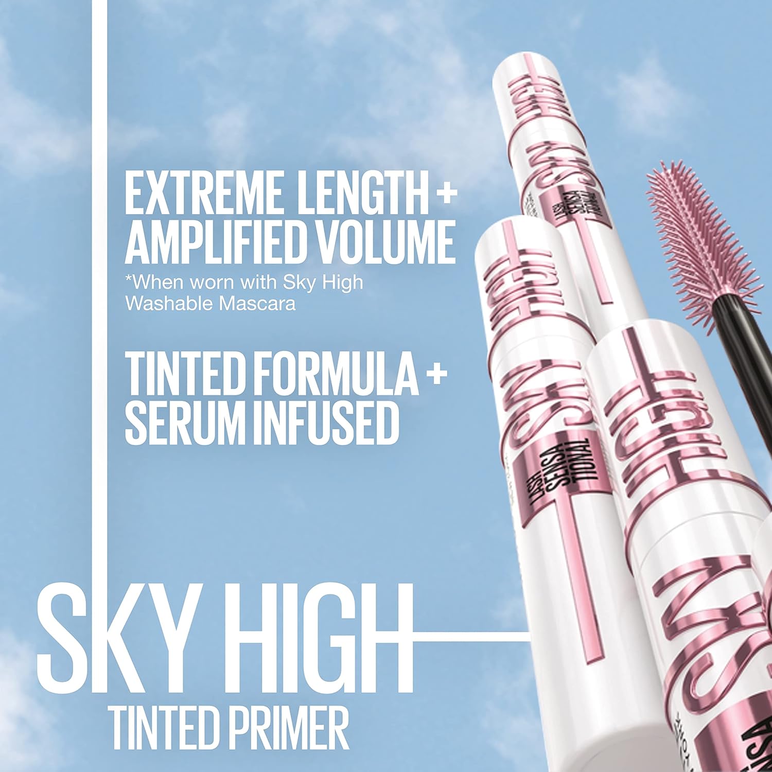 Maybelline Lash Sensational Sky High Serum Infused Lash Primer for Mascara, Lengthening, Thickening, Tinted and Washable Formula, Soft Black, 1 Count - Image 3