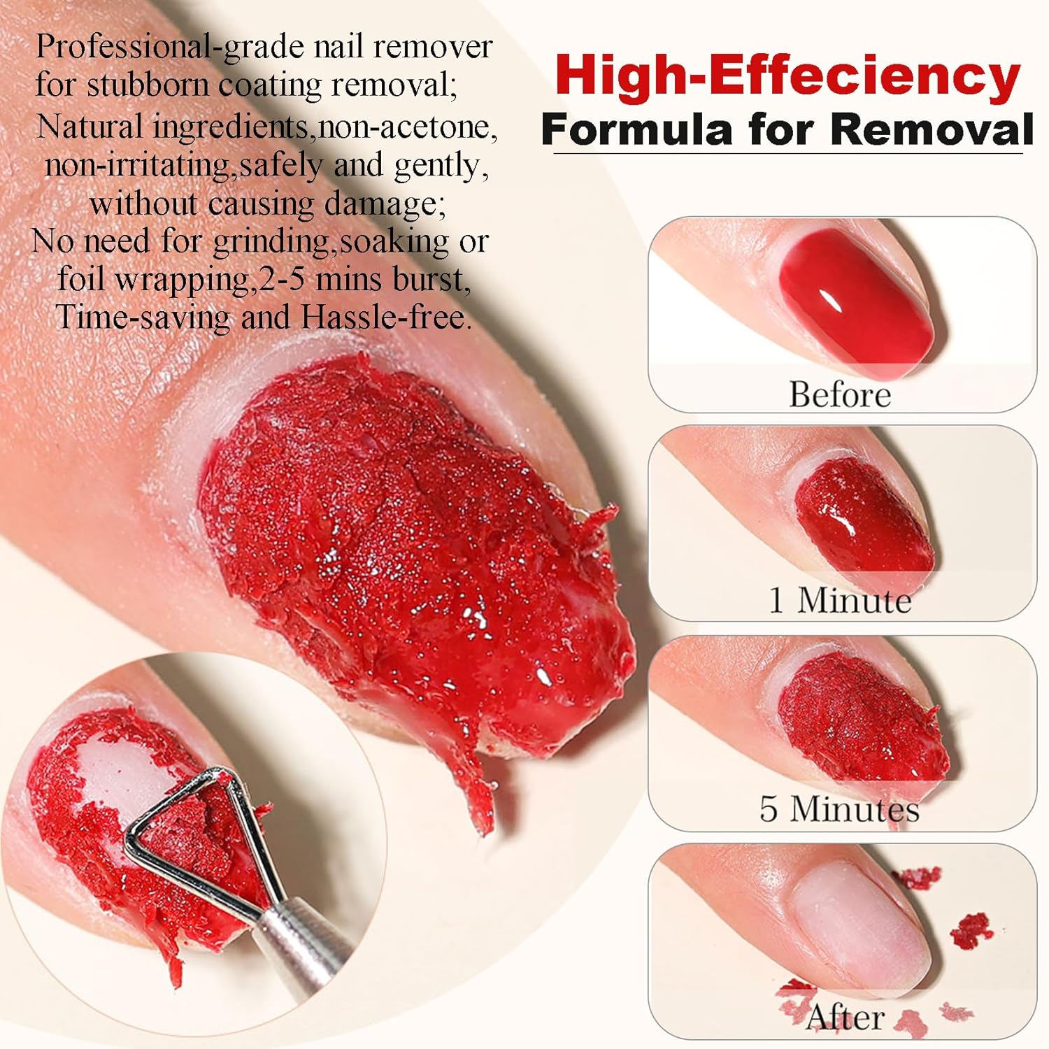 Gel Nail Polish Remover-2pcs with Nail Steel Pusher, Scraper and 2 Pieces Nail File, Quickly Remove Gel Polish in 2-5 Minutes at Home, No Need to Wrap and Soak - Image 3