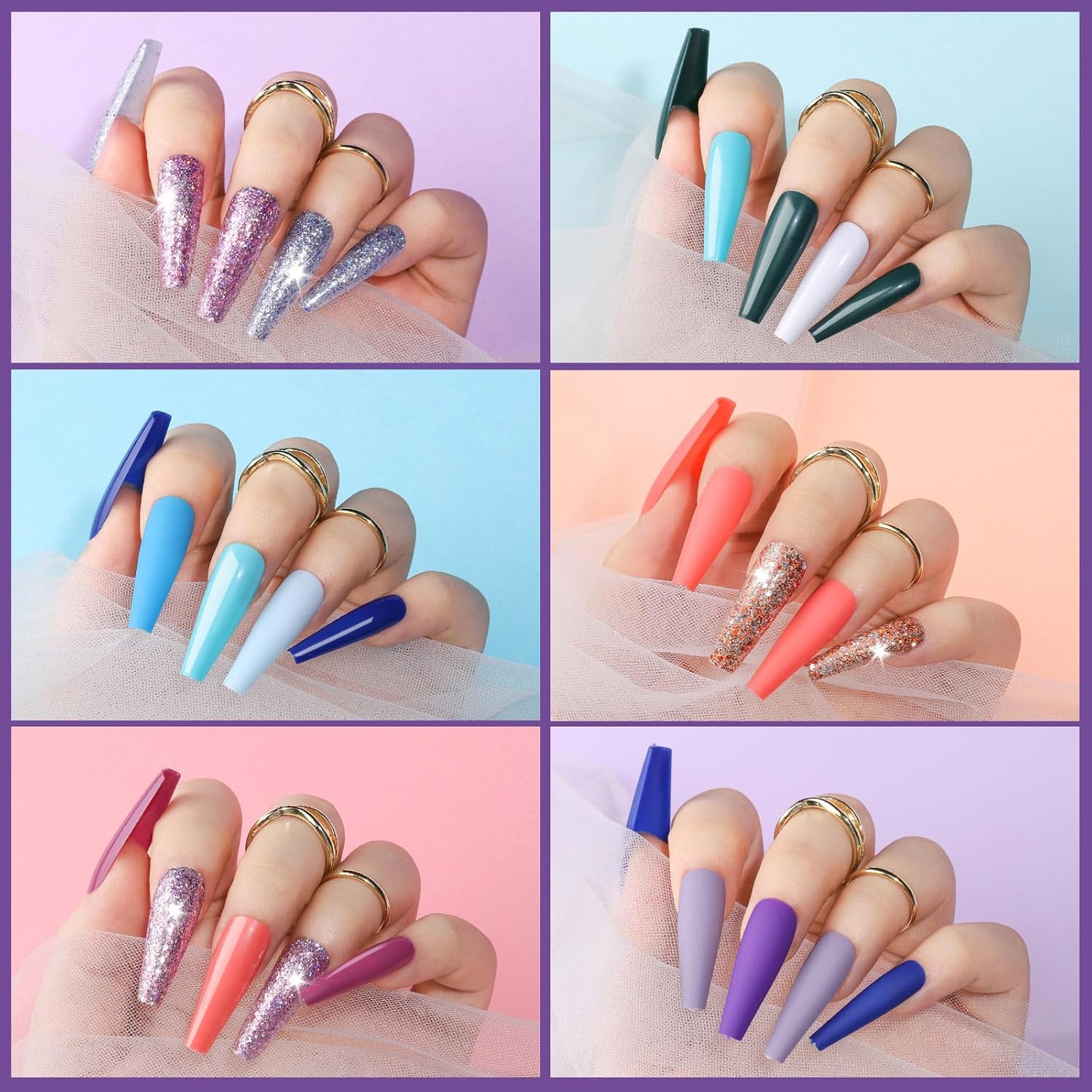Teenitor Long Fake Nails Kit - 10 Colors Matte & Glossy, 4 Glitter Press On Nails - Image 6