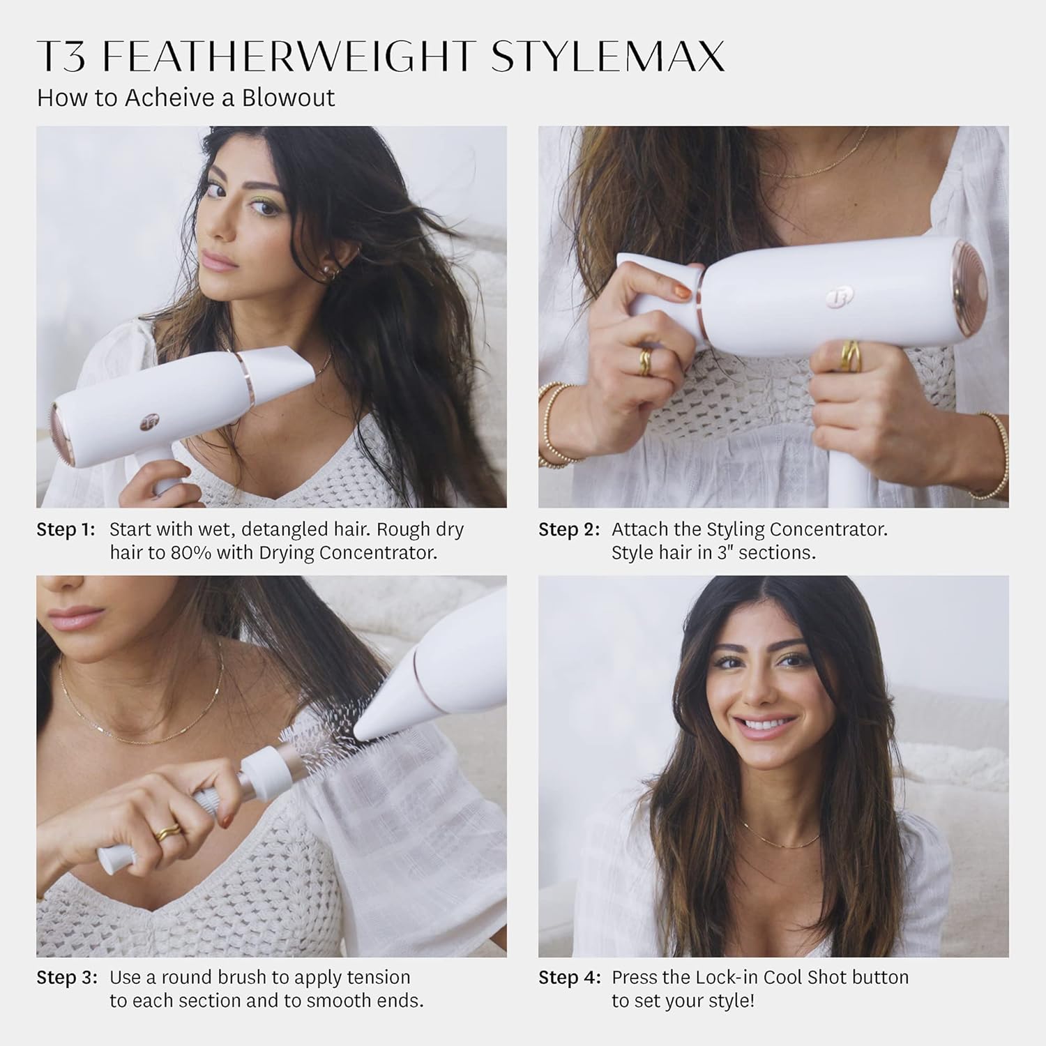 T3 Featherweight StyleMax Professional Ionic Hair Dryer with Custom Heat Automation & 4 Attachments,Fast Drying,Lightweight with 5 Heat & 3 Speed Settings,2 Concentrators,Diffuser & Smoothing Comb - Image 11