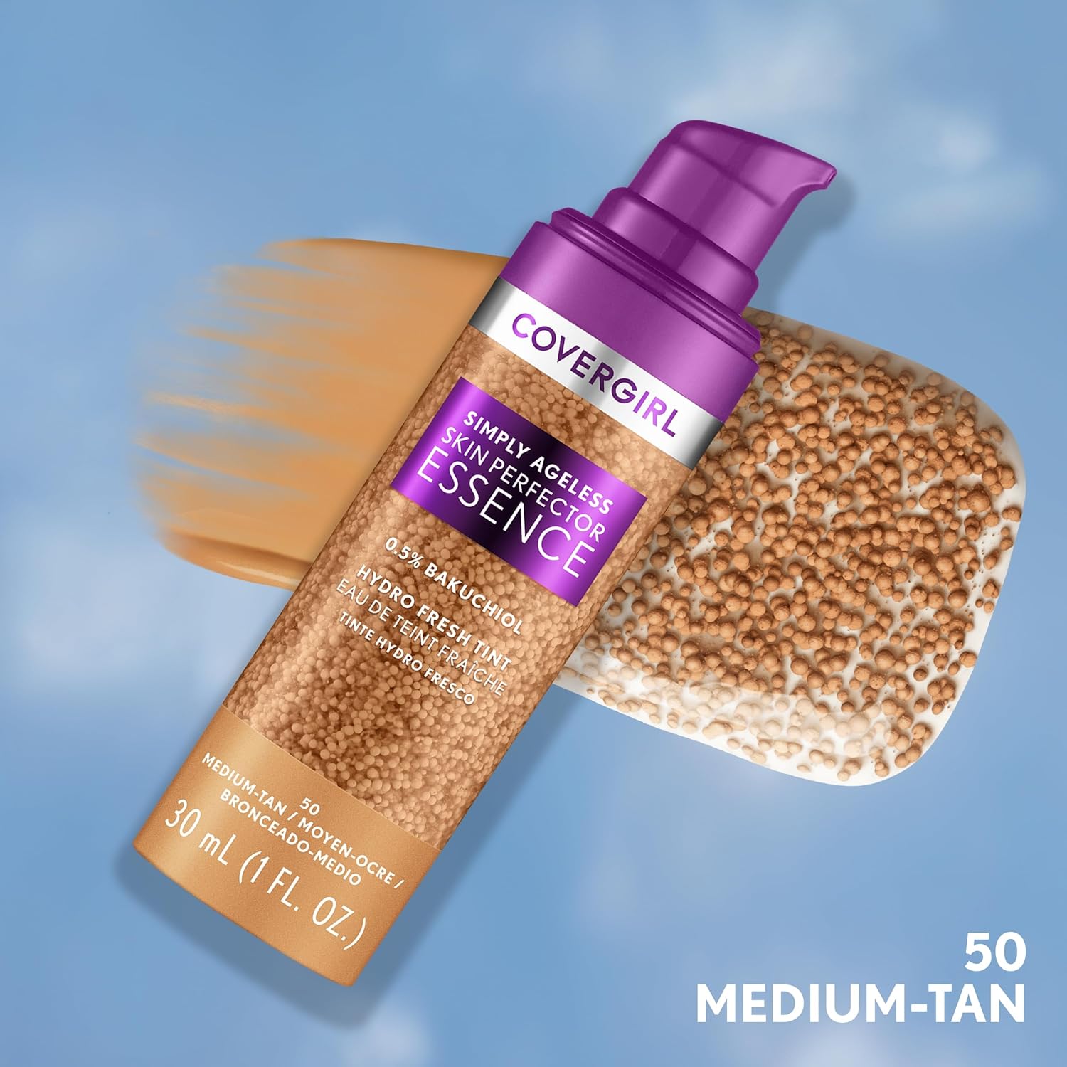 Covergirl Simply Ageless Skin Perfector Essence Foundation, 50 Medium-Tan, Tinted Skincare Makeup Hybrid, Sheer Tint, Radiant Finish, Glowy Finish, Vegan Formula, 1.0oz - Image 2