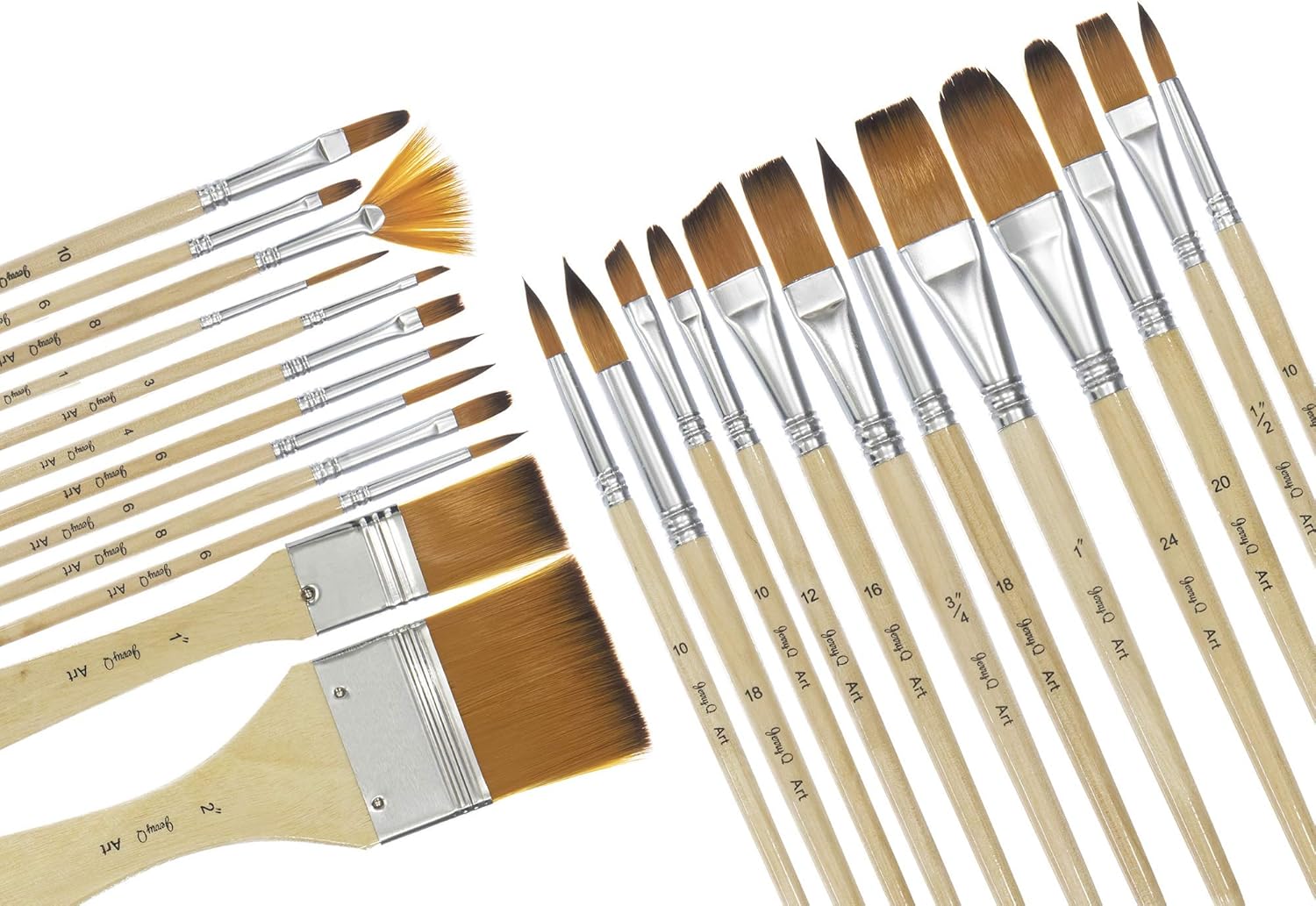 24 Pcs Artist Paint Brush Set with Free Carry Pouch for Watercolor, Acrylic, Oil and All Media, Suitable for Canvas, Paper, Ceramic, Golden Nylon Hair, Wood Handles JQ-B24 - Image 2