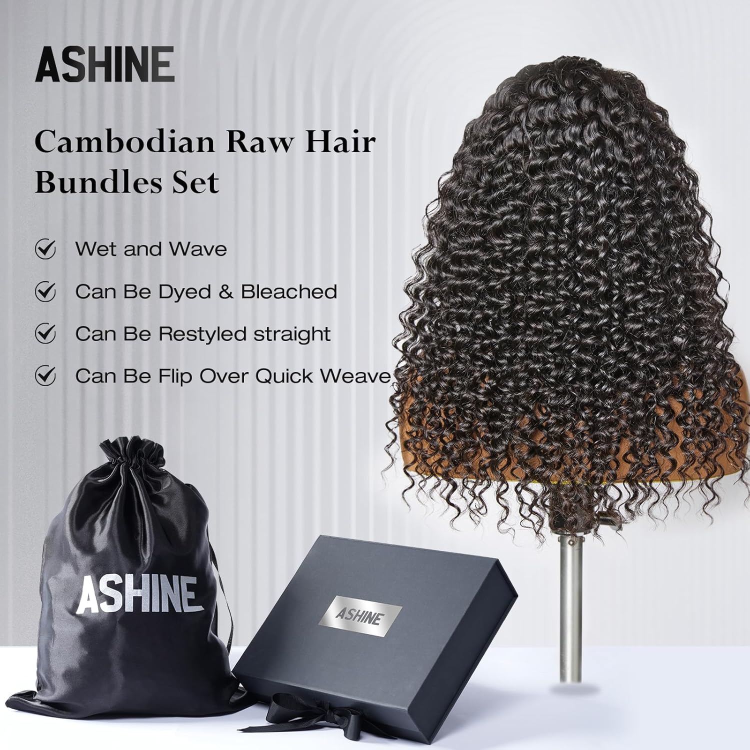 ASHINE Human Hair Bundles Deep Wave Unprocessed Cambodian Raw Hair 16 18 20 Inch, Flip Over Quick Weave Wet and Wave Bundles for Women Natural Black - Image 6