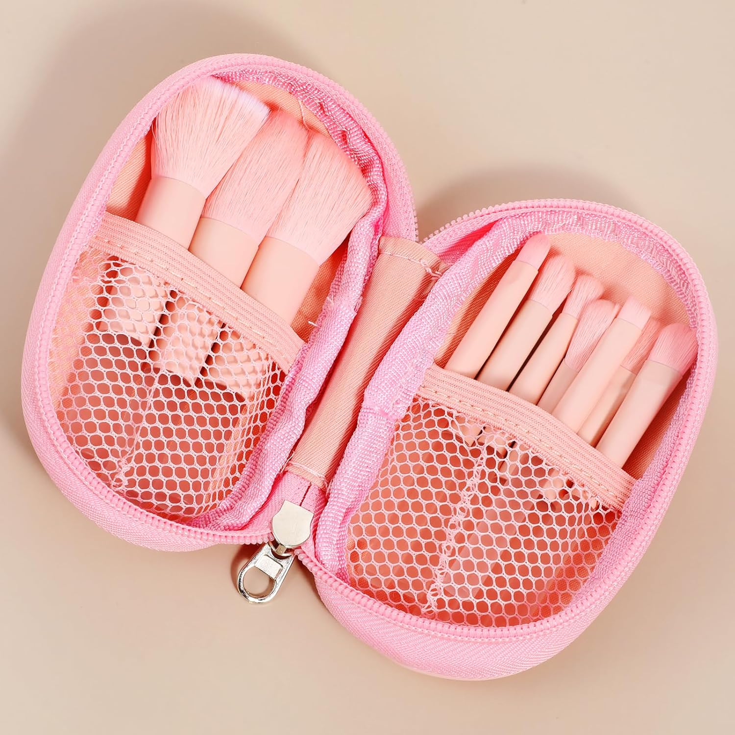 10 Pcs Travel Makeup Brush Set with Case Pink Mini Makeup Brushes Portable Travel Size Make up Brushes Kabuki Powder Foundation Blush Highlight Eye Blending Shadows Concealer Lips Brush for Travel - Image 3