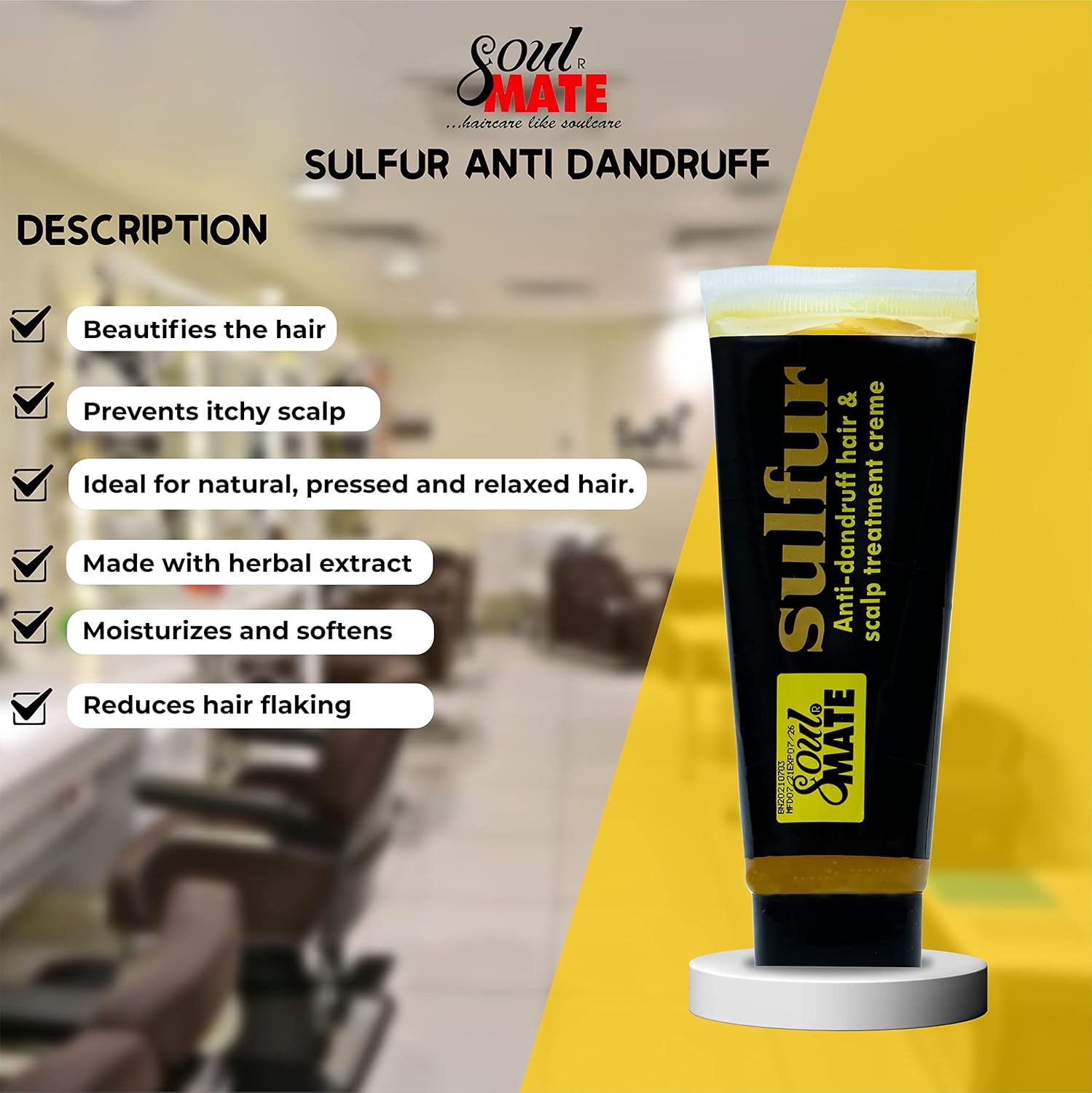 SOUL MATE Sulfur Anti-dandruff Hair Cream With Menthol (5.9oz) | Fast Relief With Herbal Extract | Scalp Treatment For Dry Itchy Scalp | Dandruff Free Hair Moisturizer - Image 3