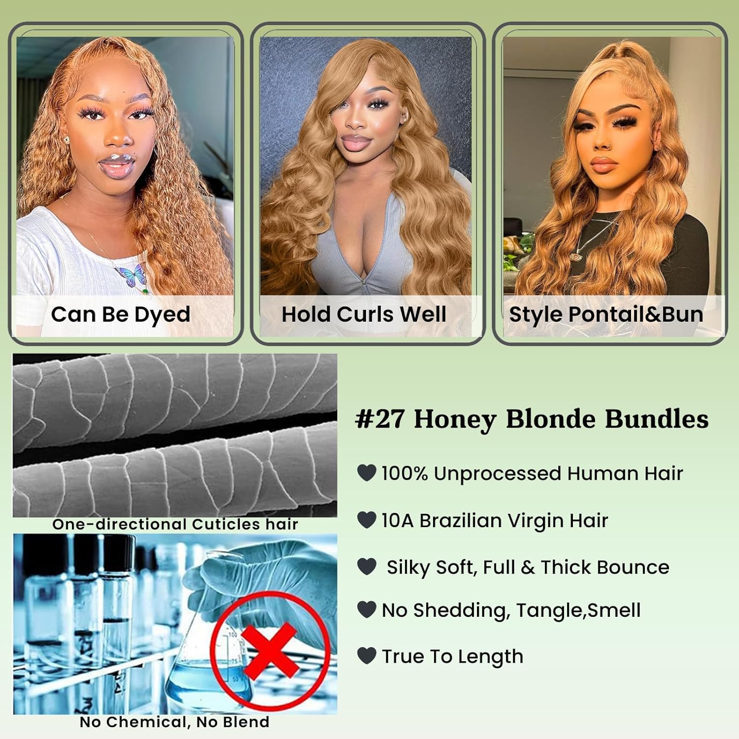 ALHER Honey Blonde Bundles with Frontal Human Hair Body Wave, 10A Color #27 Sun-kissed Vibe Golden Blonde Real human hair bundles with 13X4 HD lace frontal Closure Ear to Ear Melt Well 14 16 18+14 In - Image 5
