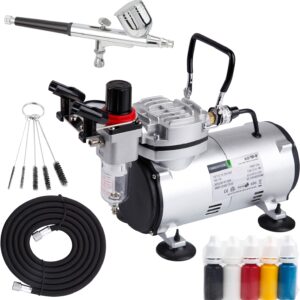 Timbertech Airbrush Kit With Compressor AS18-2K Basic Start Kit With Air Hose, Cleaning Brushes, and Test Paints for Hobby, Body Tattoo, Model painting, Automotive Graphic, Make-up