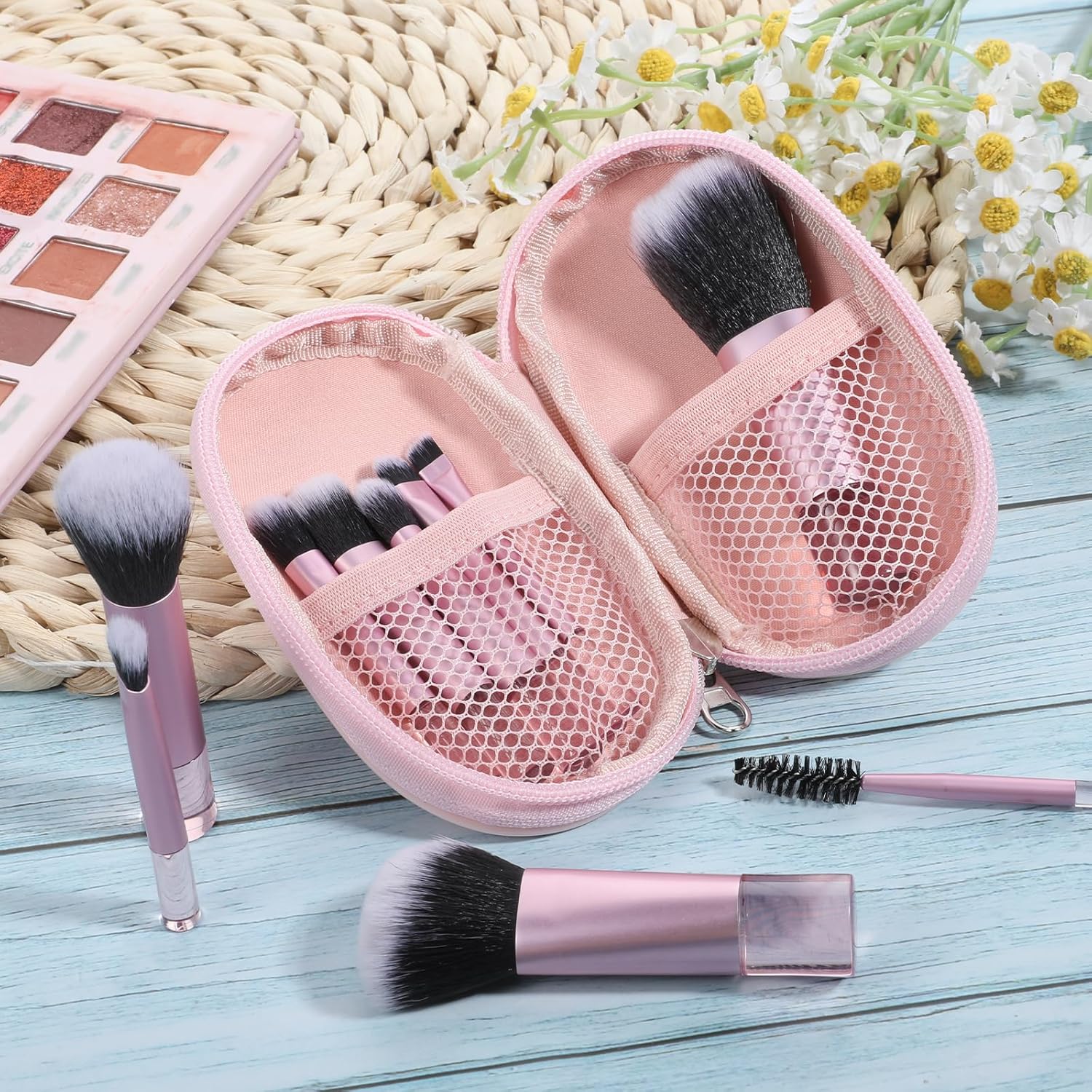 10 Pcs Mini Travel Makeup Brush Set With Pouch Pink Portable Travel Size Makeup Brushes Professional Cosmetic Brush Travel Essentials kits for Women Girls Brush Blush Powder Eye Shadow - Image 4