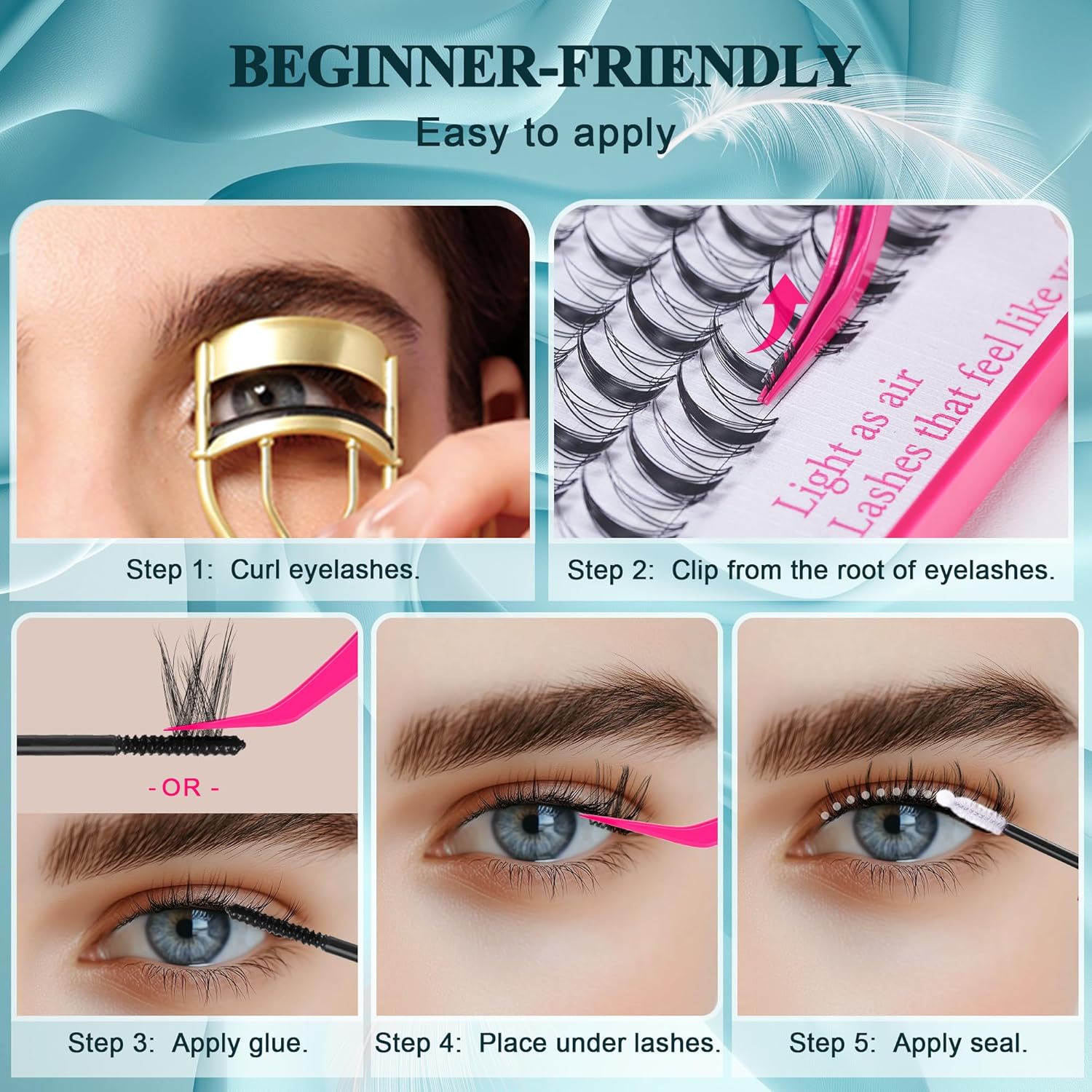 Vasa Muse 432pcs Lash Clusters Kit - Wispy Natural & Manga Spiky Lash Cluster Invisible band 8-16mm Eyelash Clusters Kit D Curl Lash Extension Kit WideSpan with Bond and Seal for Starter DIY at Home - Image 10