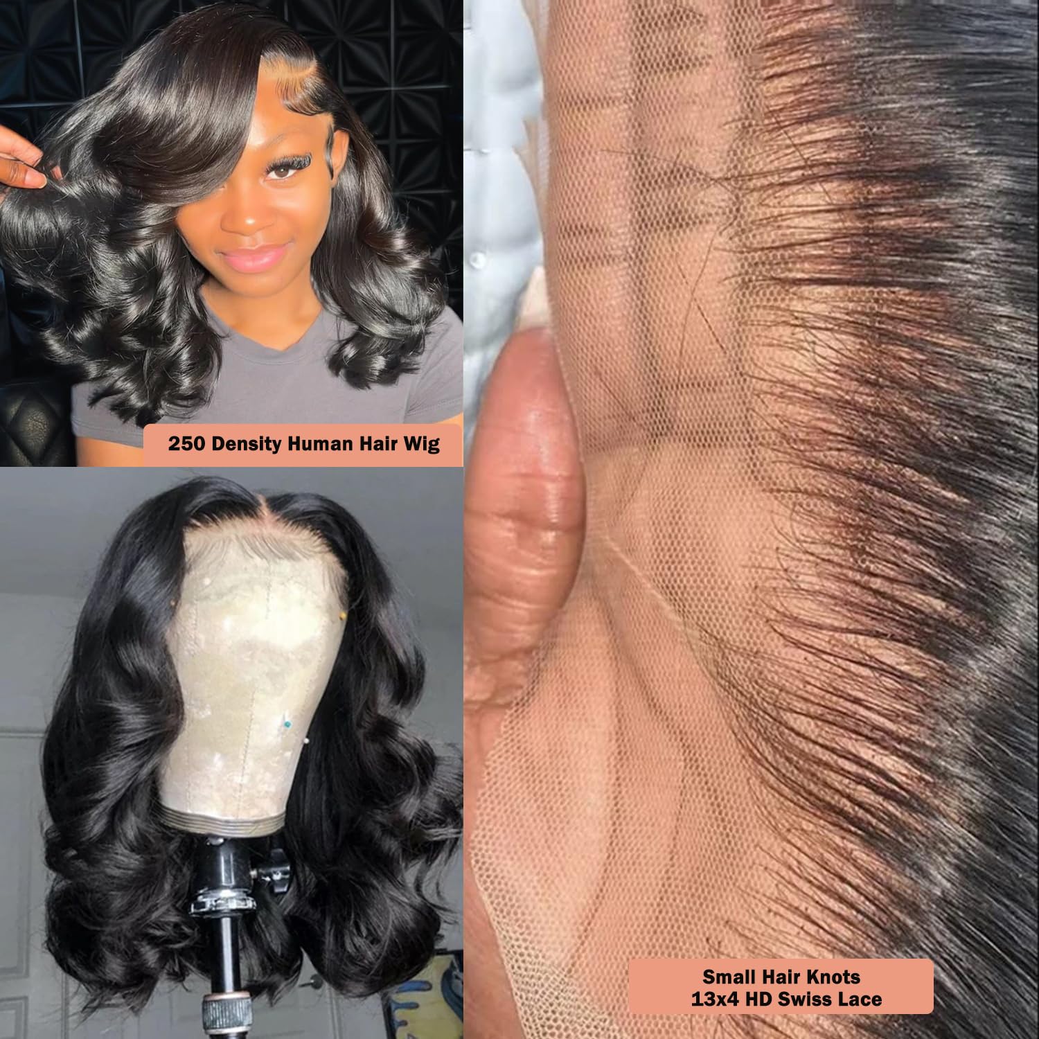 IUPin Bob Wig Human Hair 250 Density Body Wave HD Lace Front Wigs Human Hair 13x4 Glueless Wigs Human Hair Pre Plucked 13x4 Lace Frontal Glueless Short Bob Wigs for Black Women for Beginners 14 inch - Image 4