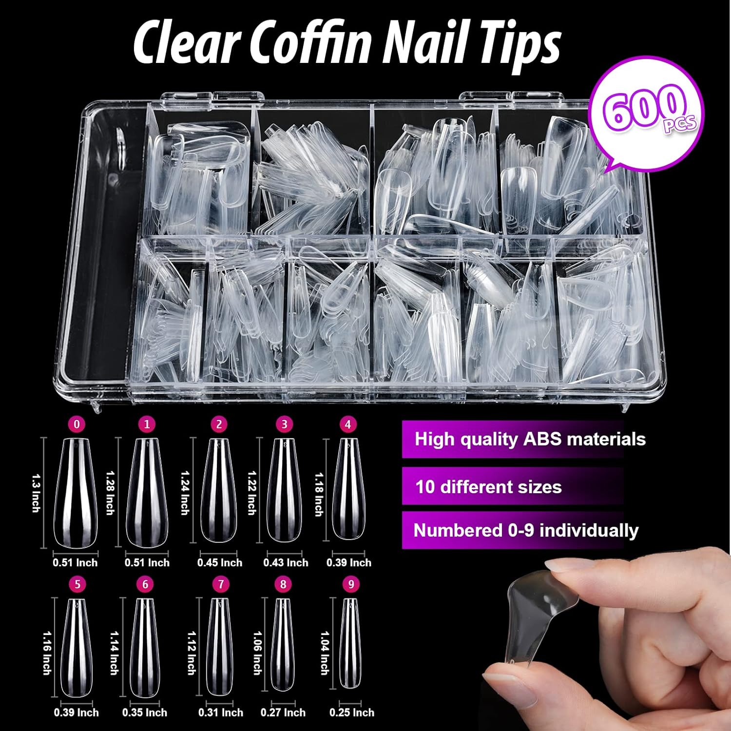 Teenitor 600 Pcs Clear Coffin Nail Tips, Acrylic Nail Kit, Clear Press On Nails, Long Fake Nails Coffin Nail Tips Full Cover, Acrylic Nail Clipper Nail Stand for Nail Extensions - Image 7