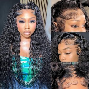 serwell 28 Inch Water Wave Lace Front Wigs Human Hair 13x6 HD Lace Front Wigs Human Hair 200% Density Wet and Wavy Lace Front Wigs Human Hair Glueless Deep Wave Lace Front Wigs Pre Plucked