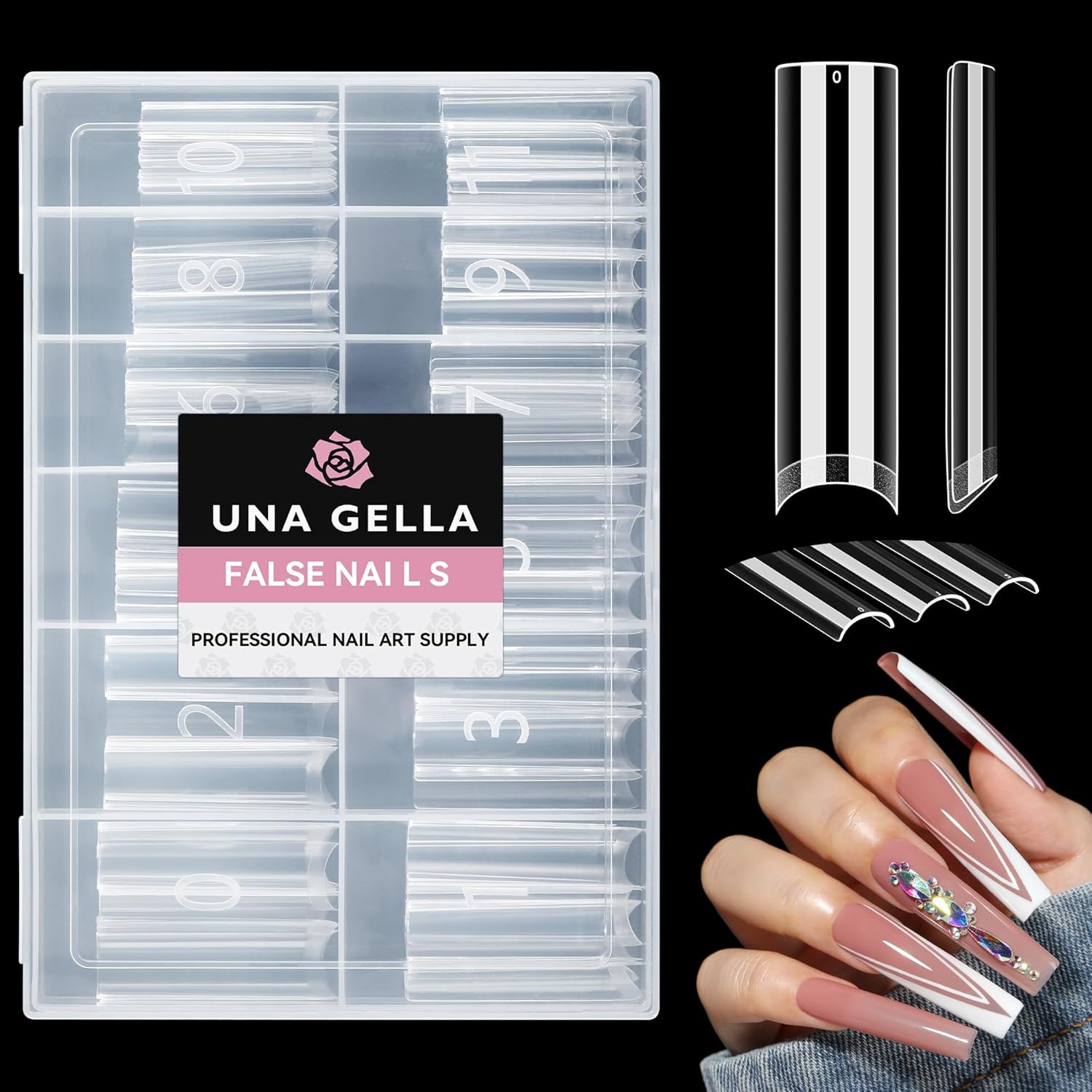 UNA GELLA Nail Tips Square XXL Tips 120 PCS No C Curve Gel Tips Extra Long Square Straight Nails Half Fake Nail Tips No Trace for Acrylic Nails Tips for Home DIY with Box