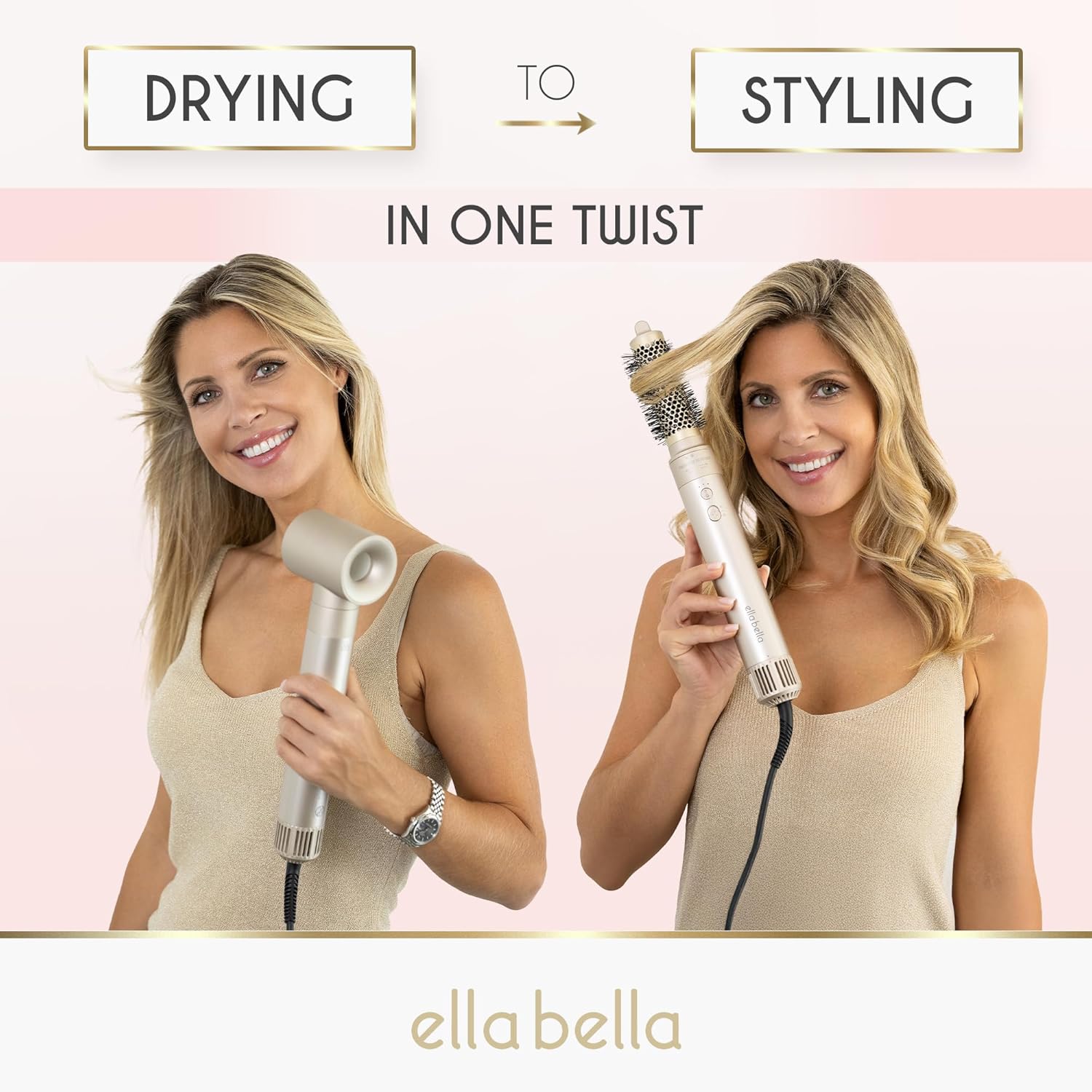 ELLA BELLA® 6 in 1 Professional Hot Air Styler • Powerful Hair Dryer & Straightener Set • Styling Without Heat Damage • Fast Drying Curling Volumizing Straightening • Includes Protective Travel Case - Image 5
