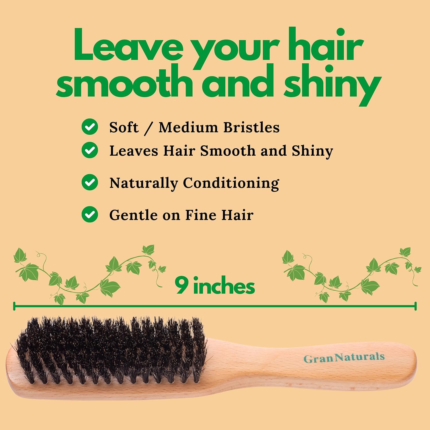 GranNaturals Boar Bristle Slick Back Hair Brush - Soft/Medium Smoothing Hairbrush to Style, Polish, & Lay Hair Down Flat to Create a Sleek Frizz Free Hairstyle for Women and Men - Wooden Handle - Image 7
