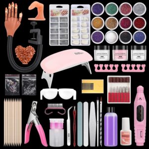 Nail Practice Hand for Acrylic Nails, Flexible Practice Nail Hand Training Kits, Movable Fake Nail Hand to Practice Fake Nails with Nail Drill, Nail Dryer Lamp, 12 Colors Acrylic Powder Beginners Kit