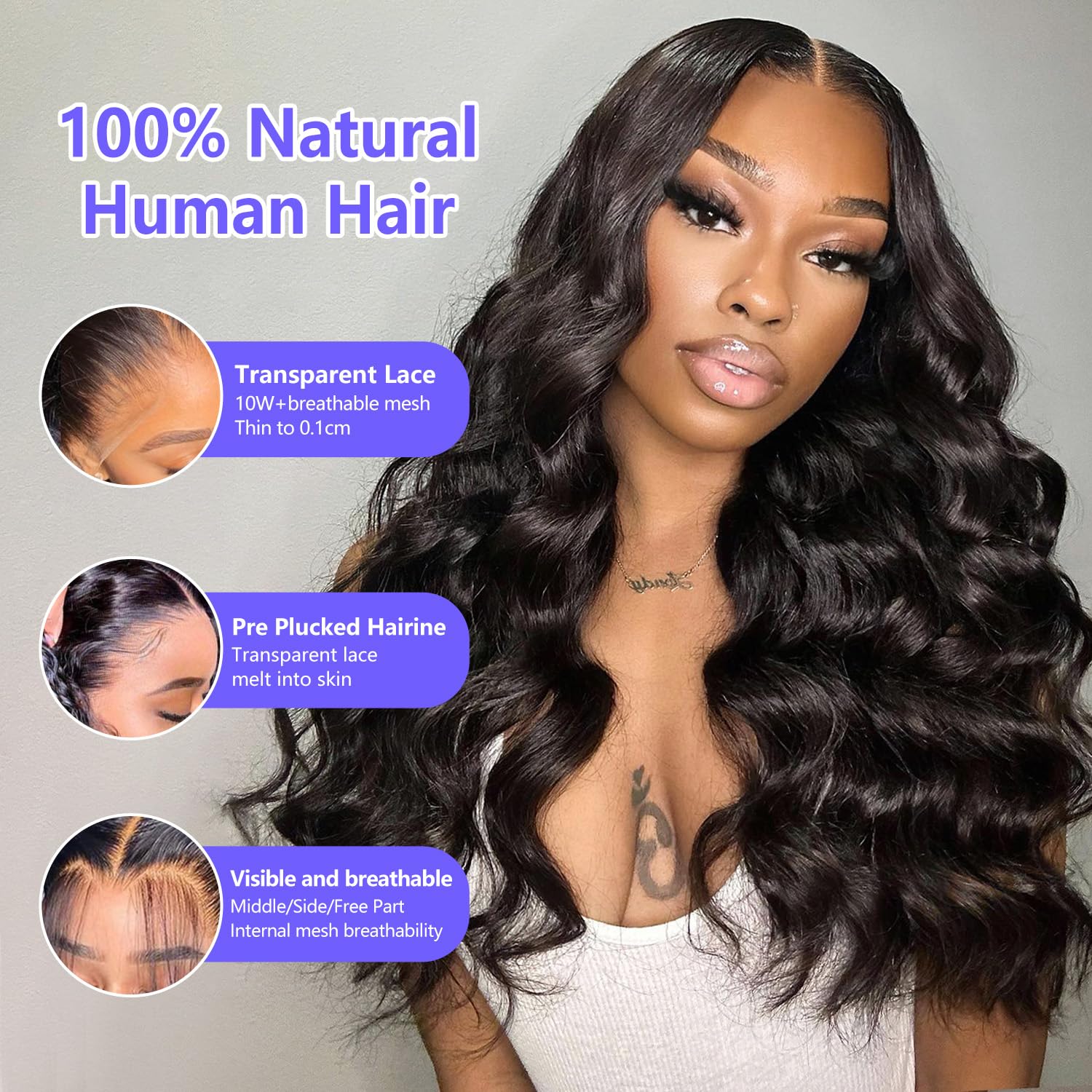 Body Wave Lace Front Wigs Human Hair Pre Plucked 13x4 HD Transparent Lace Frontal Glueless Wigs Human Hair Natural Hairline 180 Density Lace Front Wigs Bleached Knots 24 Inch - Image 3