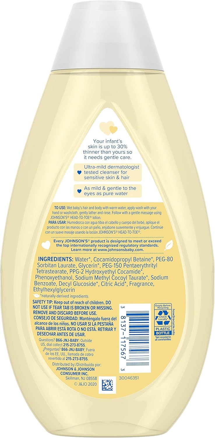 Johnson's Head-To-Toe Gentle Baby Body Wash & Shampoo, Tear-Free, Sulfate-Free & Hypoallergenic Bath Wash & Shampoo for Baby's Sensitive Skin & Hair, Washes Away 99.9% Of Germs 16.9 fl. oz (Pack of 3) - Image 14