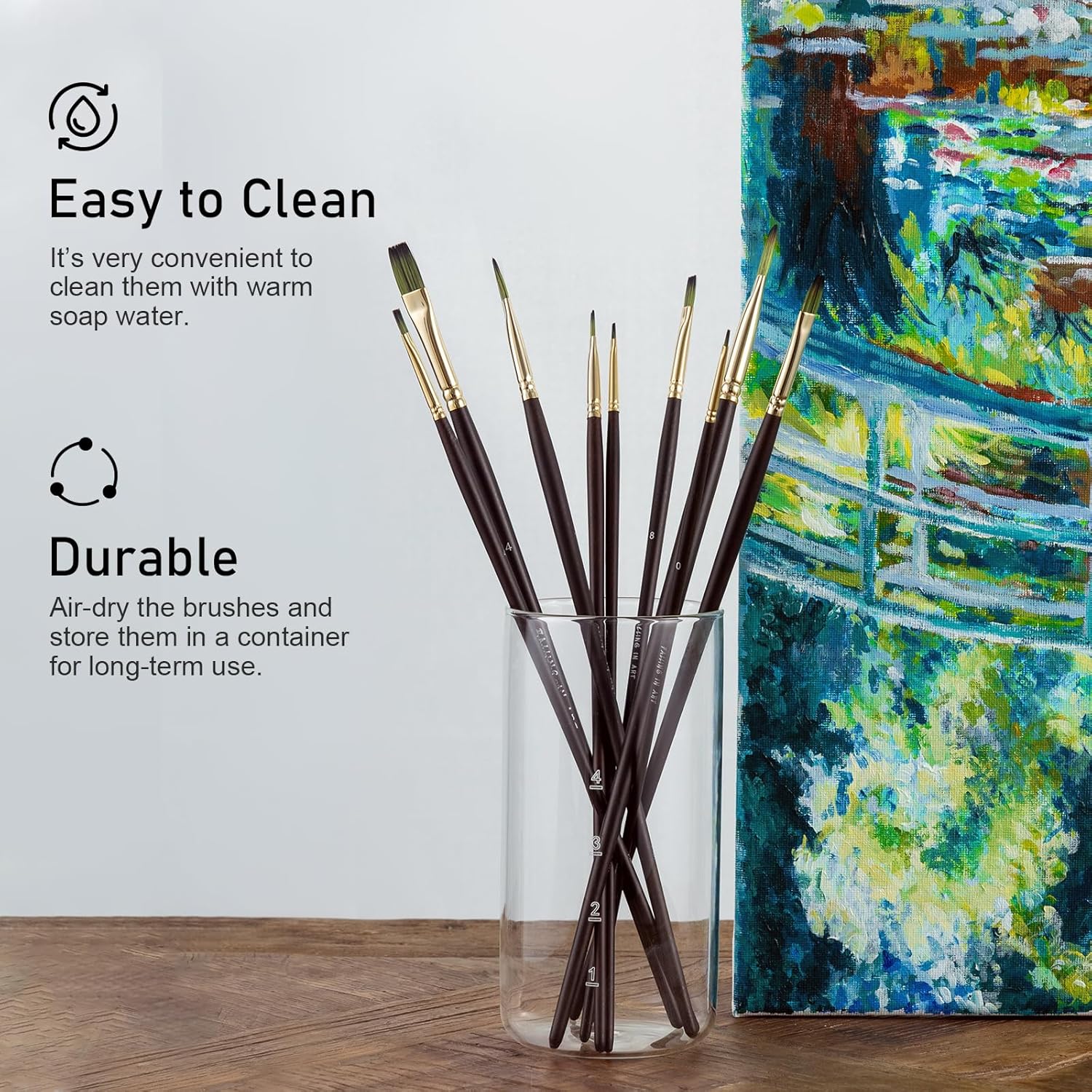 Falling in Art 9 PCS Flat Brushes Set, Professional Nylon Paint Brushes, Long Handle Artist Brush for Watercolor, Acrylic, and Oil Painting - Image 6