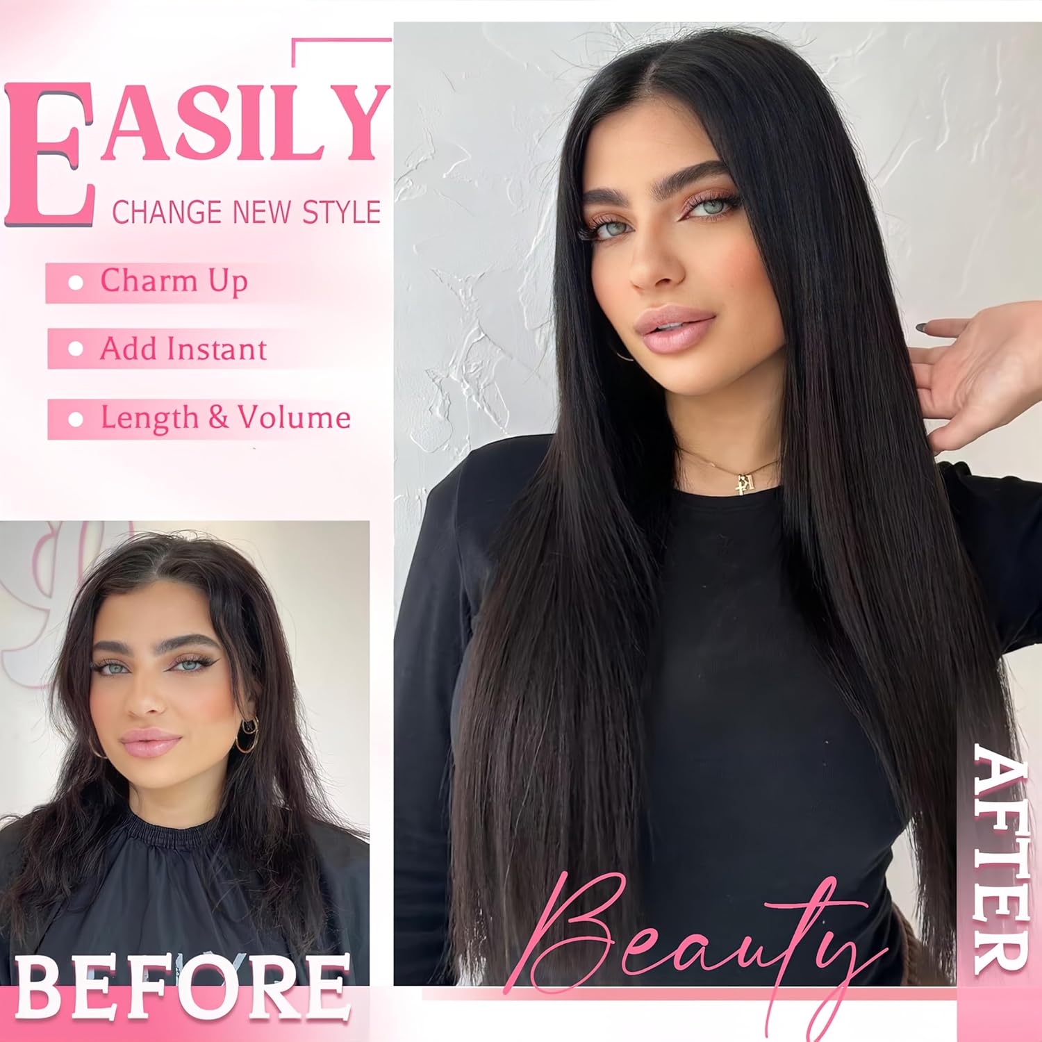 Clip in Hair Extensions Real Human Hair, 100g/3.6oz, Clip in 100% Brazilian Remy Human Hair Extension for Women, Double Weft 8pcs Per Set with 18 Clips 1B Natural Black 16 Inch - Image 2