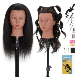 Mannequin Head 100% Real Human Hair 16", Mannequin Head Human Hair Cosmetology Doll Head for Hair Styling, Manikin Head for Braiding With Clamp Holder