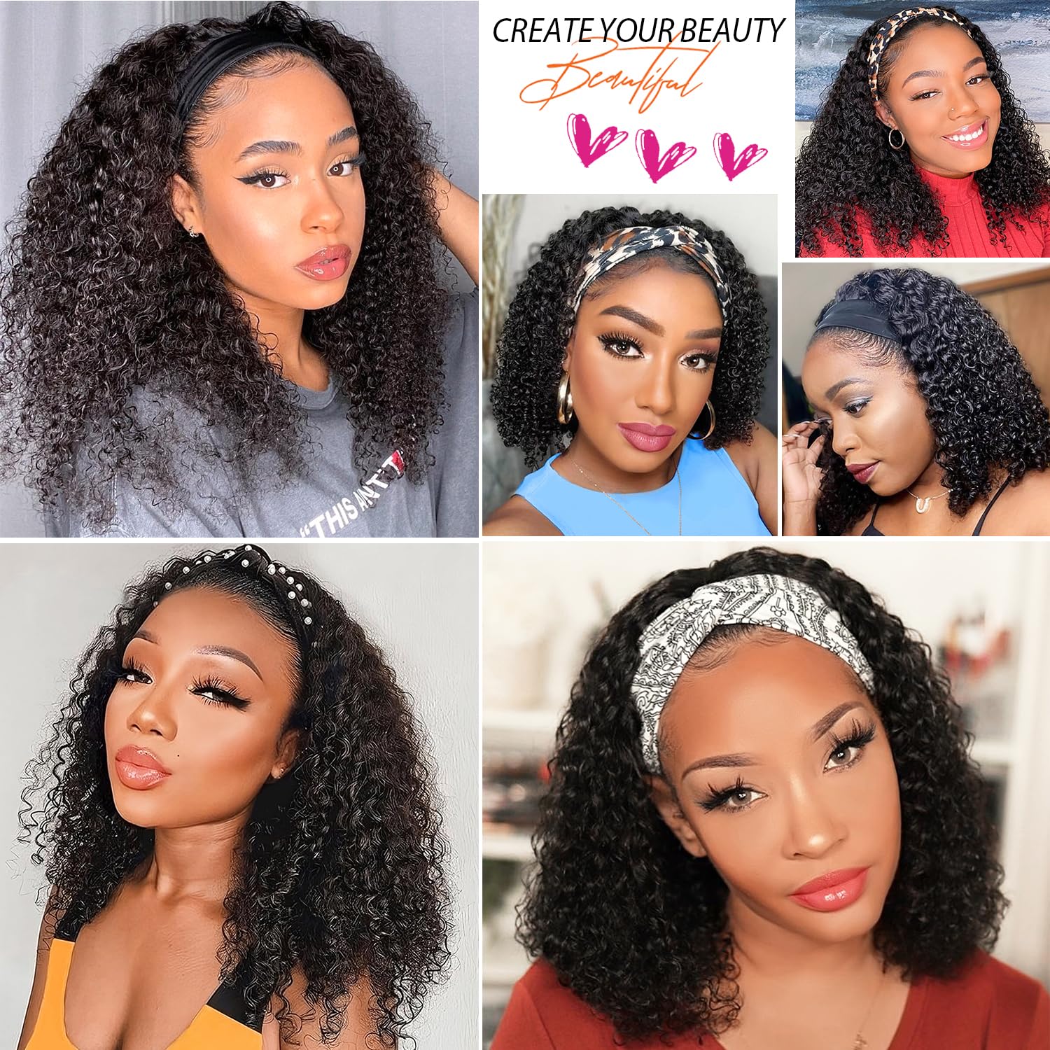 AISI QUEENS Headband Wig Human Hair For Black Women Curly Wigs Glueless Human Hair Short Curly Headband Wigs (12 Inch, Curly Headband Wigs) - Image 6