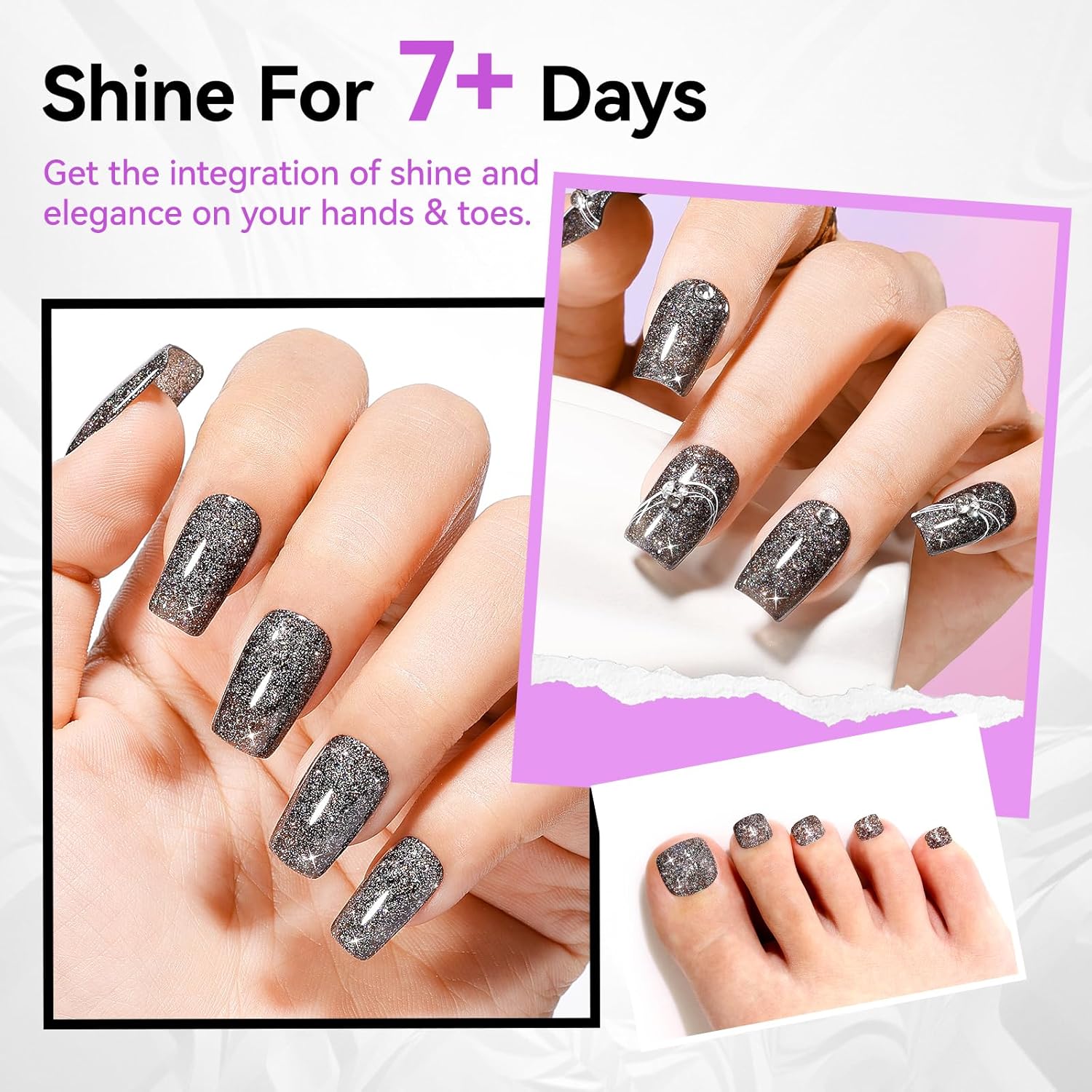 Black Glitter Nail Polish Fast Air Drying Regular Nail Polish Sparkly Shimmer Black Nail Lacquer High Shine Toe Fingernail Polish Nails Art Salon Manicure at Home Gift for Women Girls - Image 4