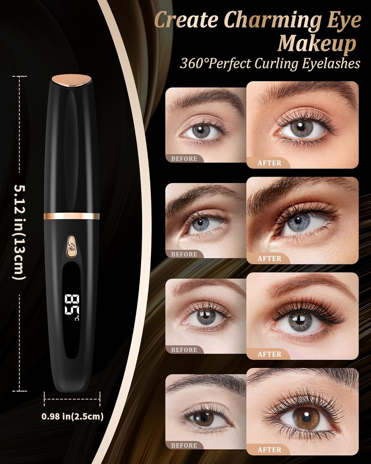 Heated Eyelash Curlers - Eye Lash Curler Heat with Eyelash Comb - Electric Eyelash Curler - Rizador De Pestañasey LED Display 3 Temp Settings USB Charge Natural Curling 24H for Women Makeup Tool Gifts - Image 3