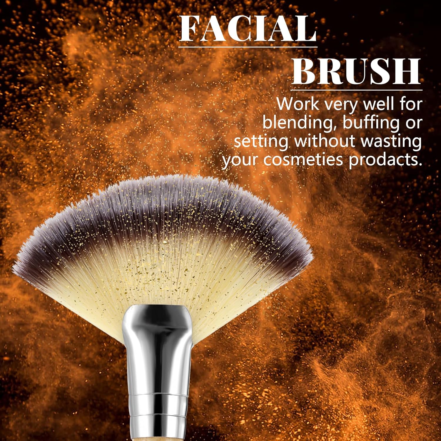 4 Pieces Facial Fan Brush Soft Synthetic Fibers Makeup Brush with Wooden Handle Blush Powder Cosmetic Applicator for Blending Face Highlighting Eyeshadow Buffing Portable Cosmetic Tool - Image 4